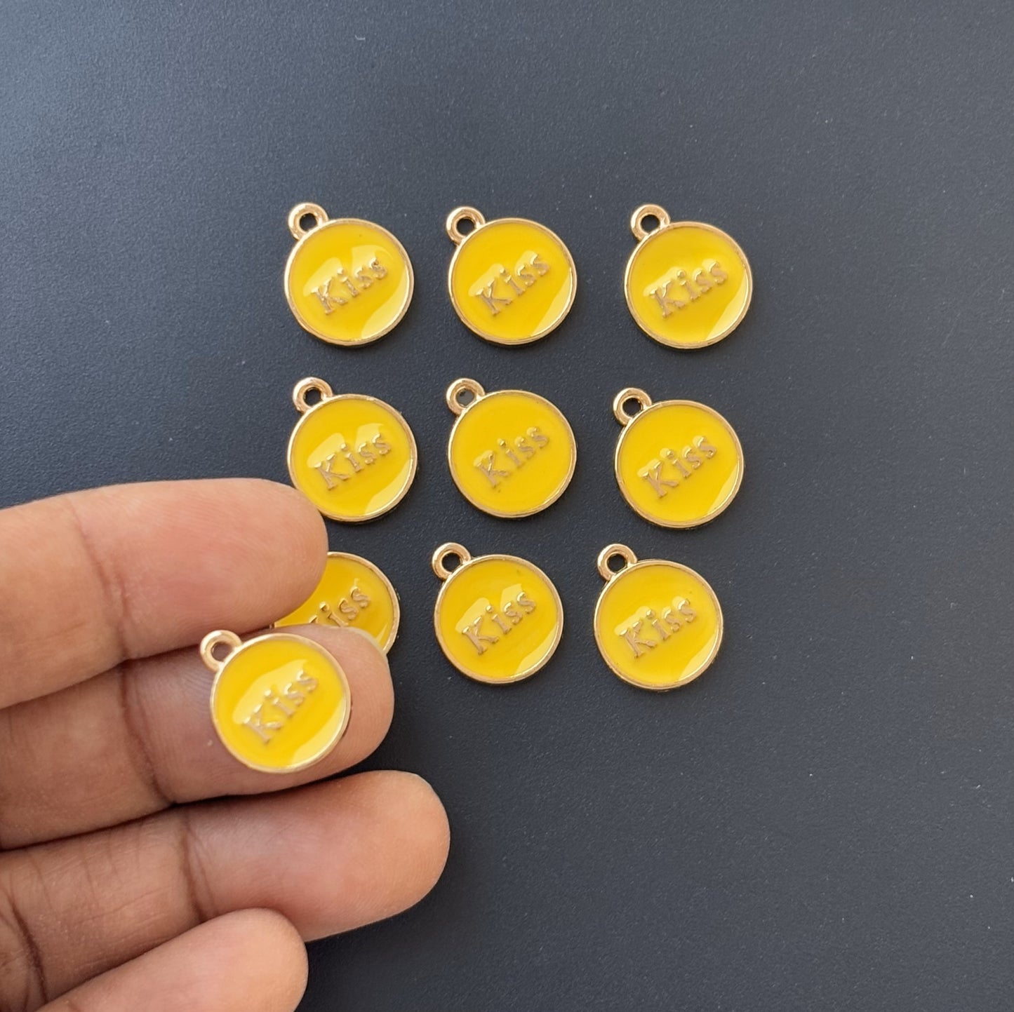 Four Pieces Enamelled Charms - Yellow Kiss Charms