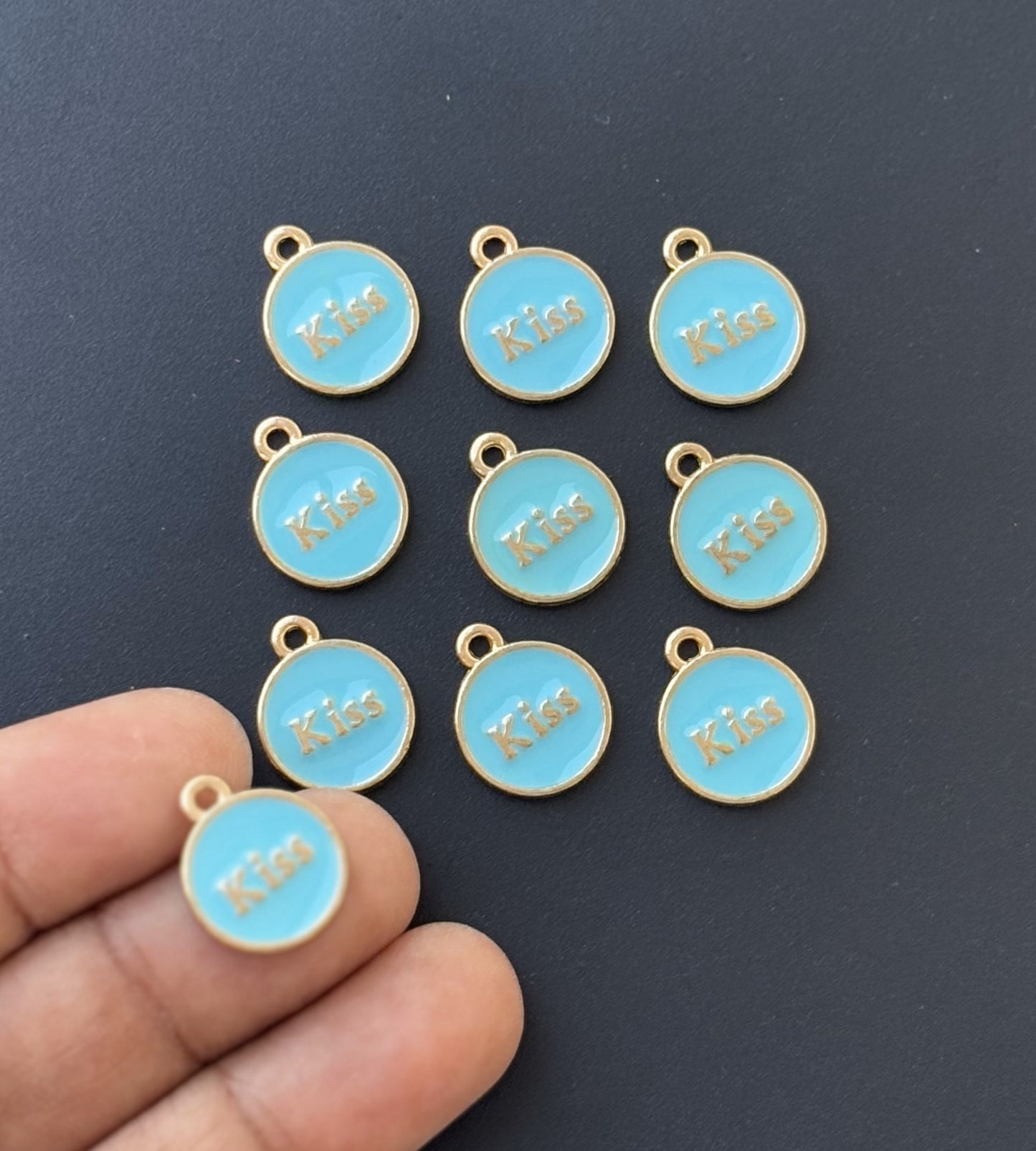 Four Pieces Enamelled Charms - Sky Blue Kiss Charms