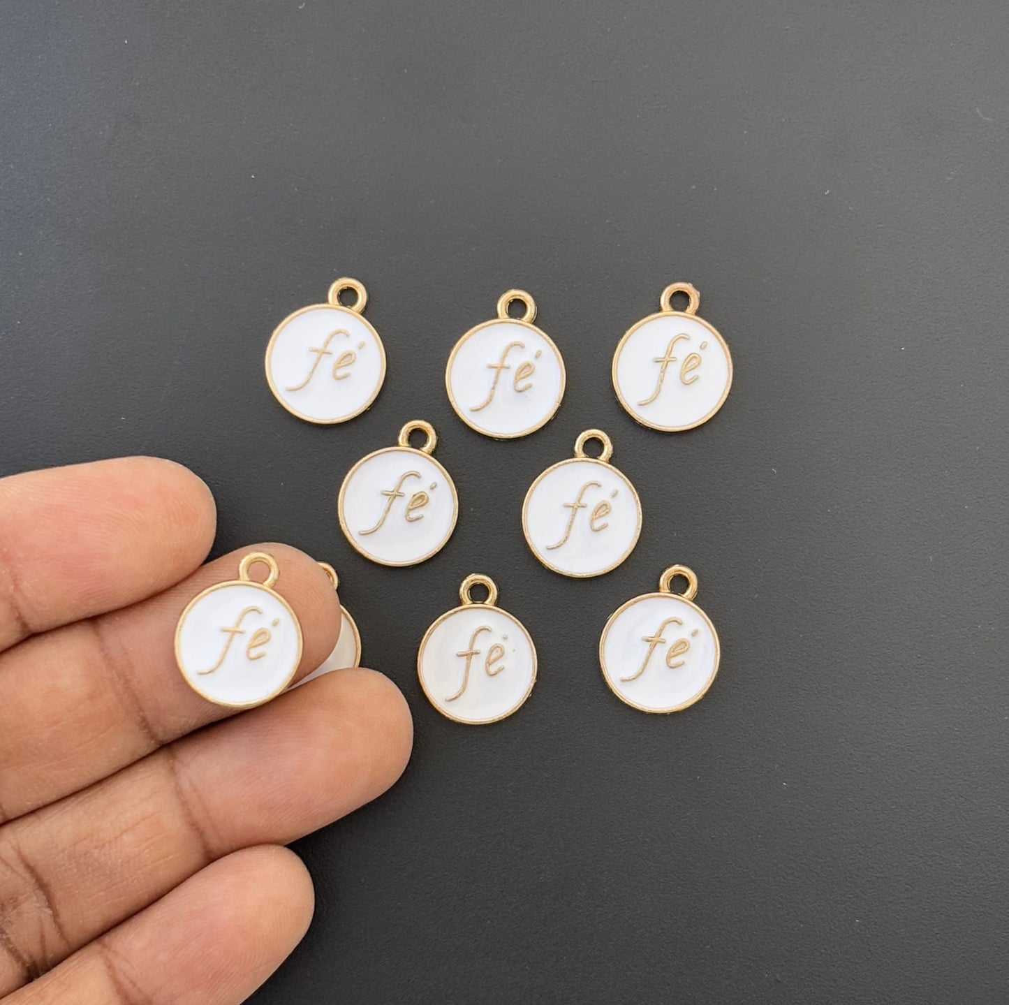 Four Pieces Enamelled Charms - Fe Meaning Faith - White Color