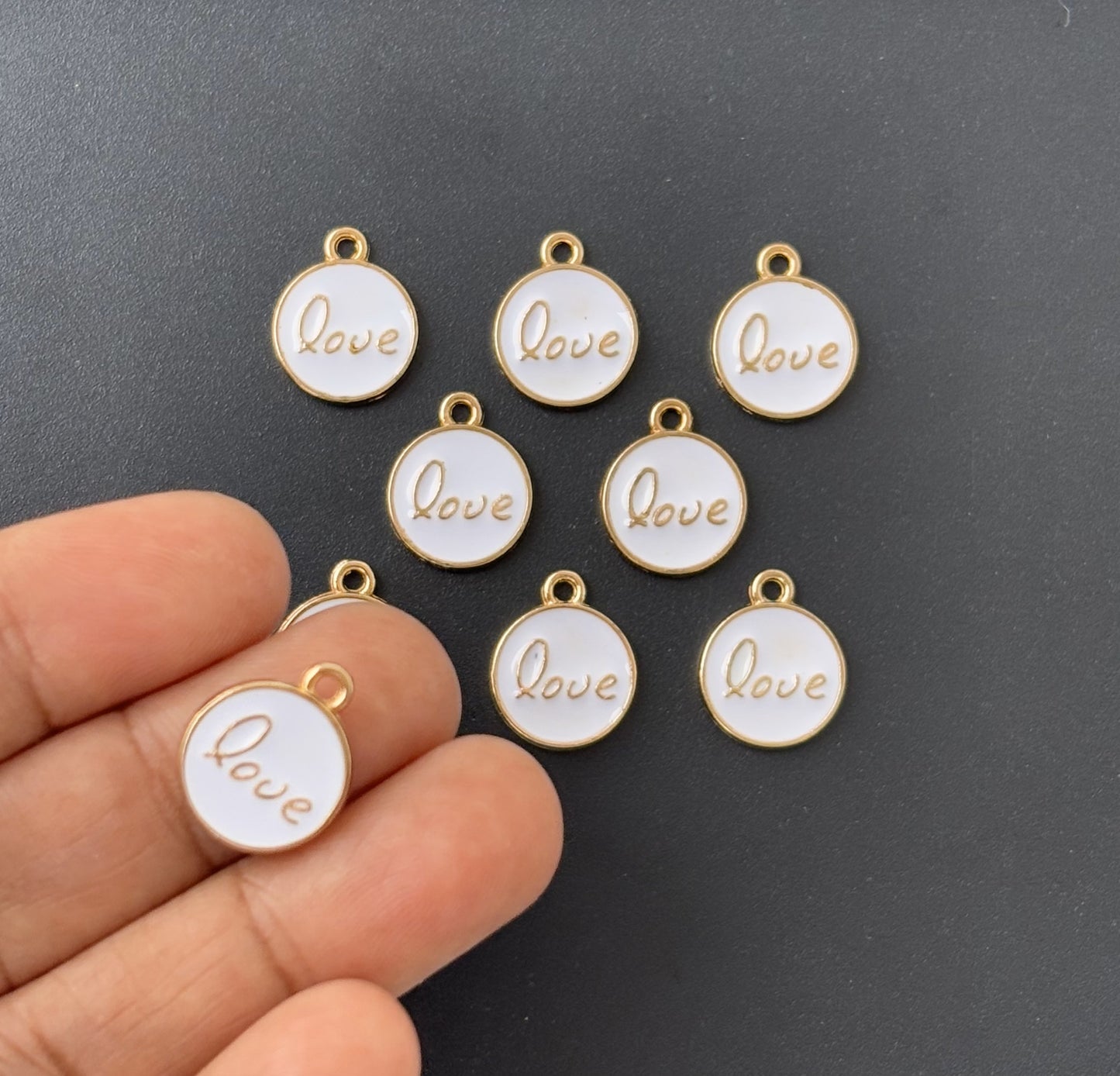 Four Pieces Enamelled Charms - White Love Charms