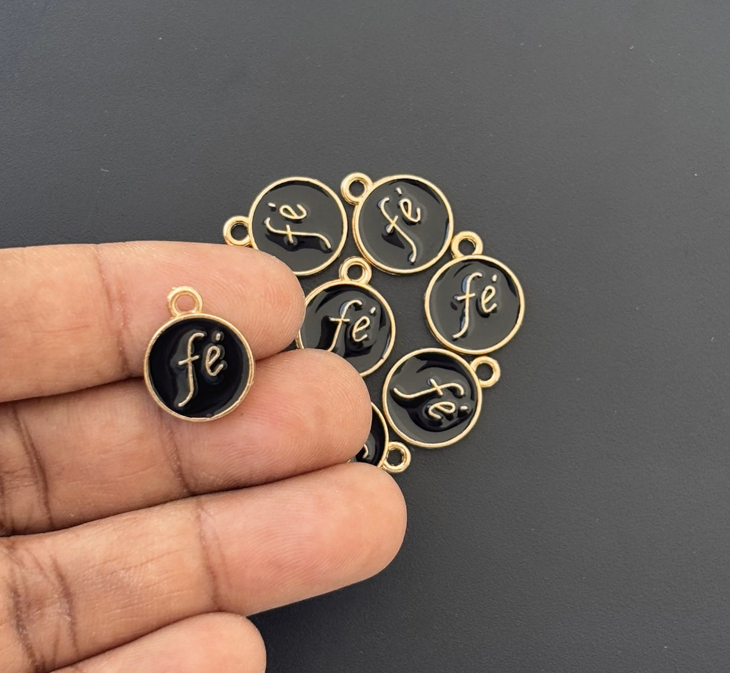 Four Pieces Enamelled Charms - Fe Meaning Faith - Black Color