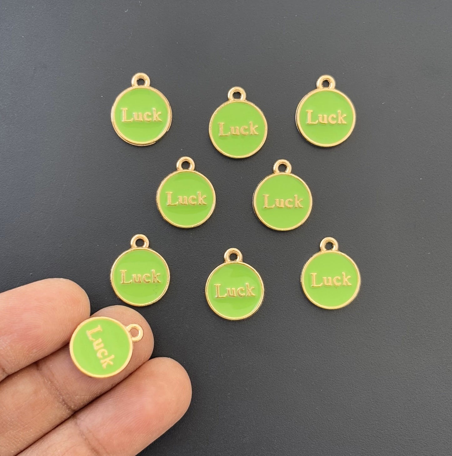 Four Pieces Enamelled Charms - Light Green Luck Charms