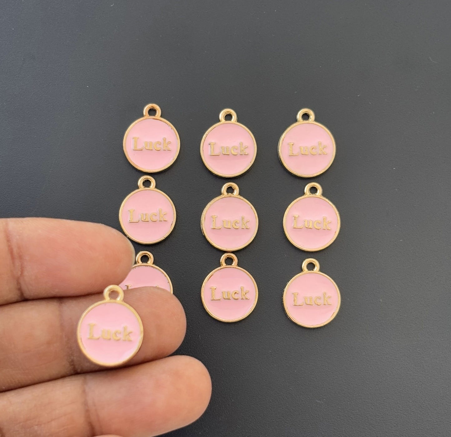 Four Pieces Enamelled Charms - Pink Luck Charms