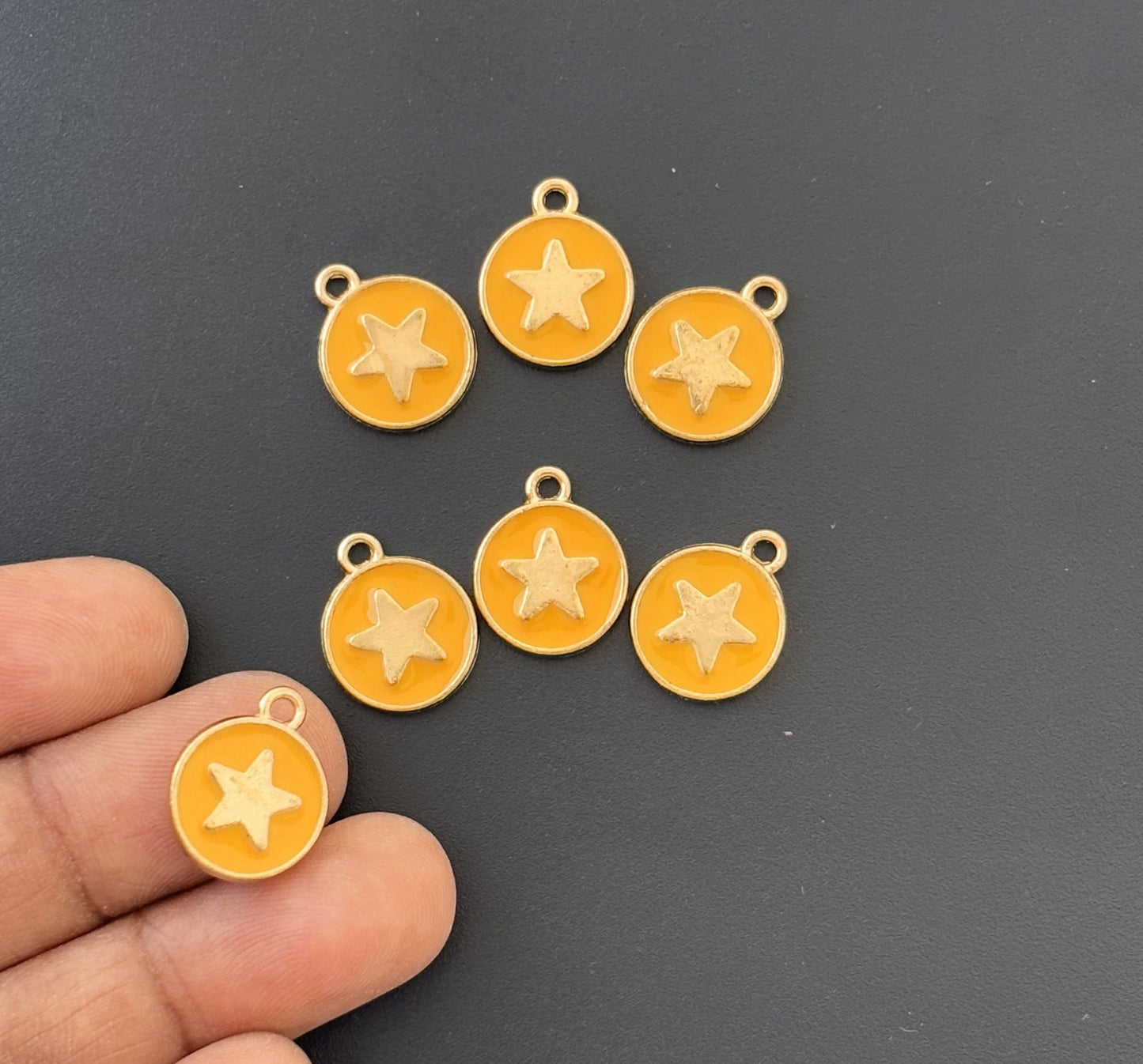 Four Pieces Enamelled Charms - Gold Star Yellow Charms