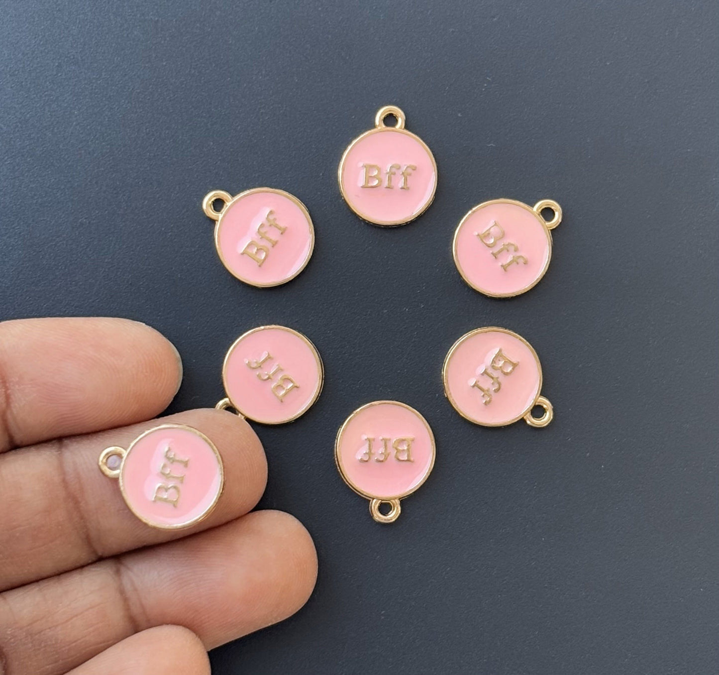 Four Pieces Enamelled Charms - Pink BFF Best Friend Forever Charms