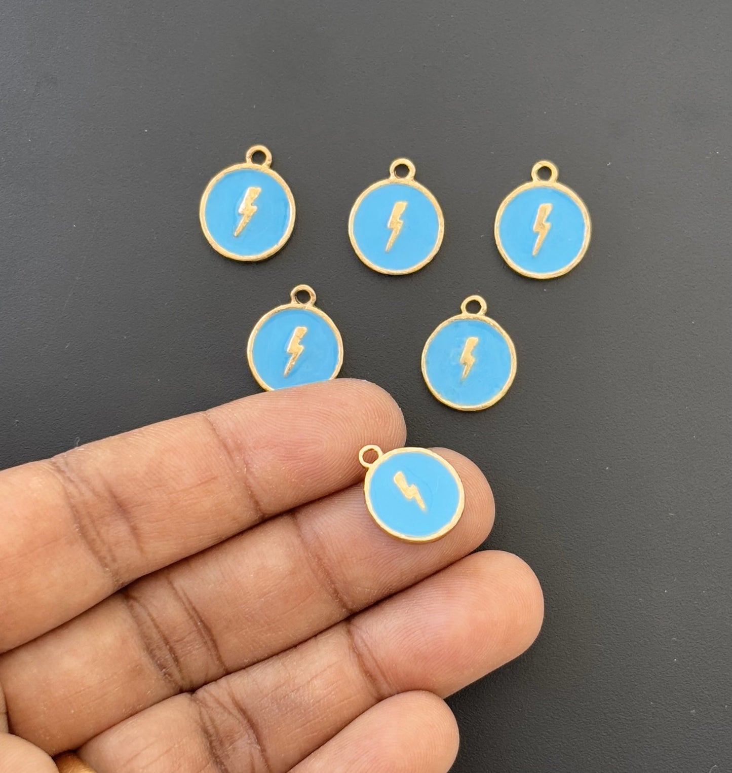 Four Pieces Enamelled Charms - Lightning Bolt - Sky Blue Color