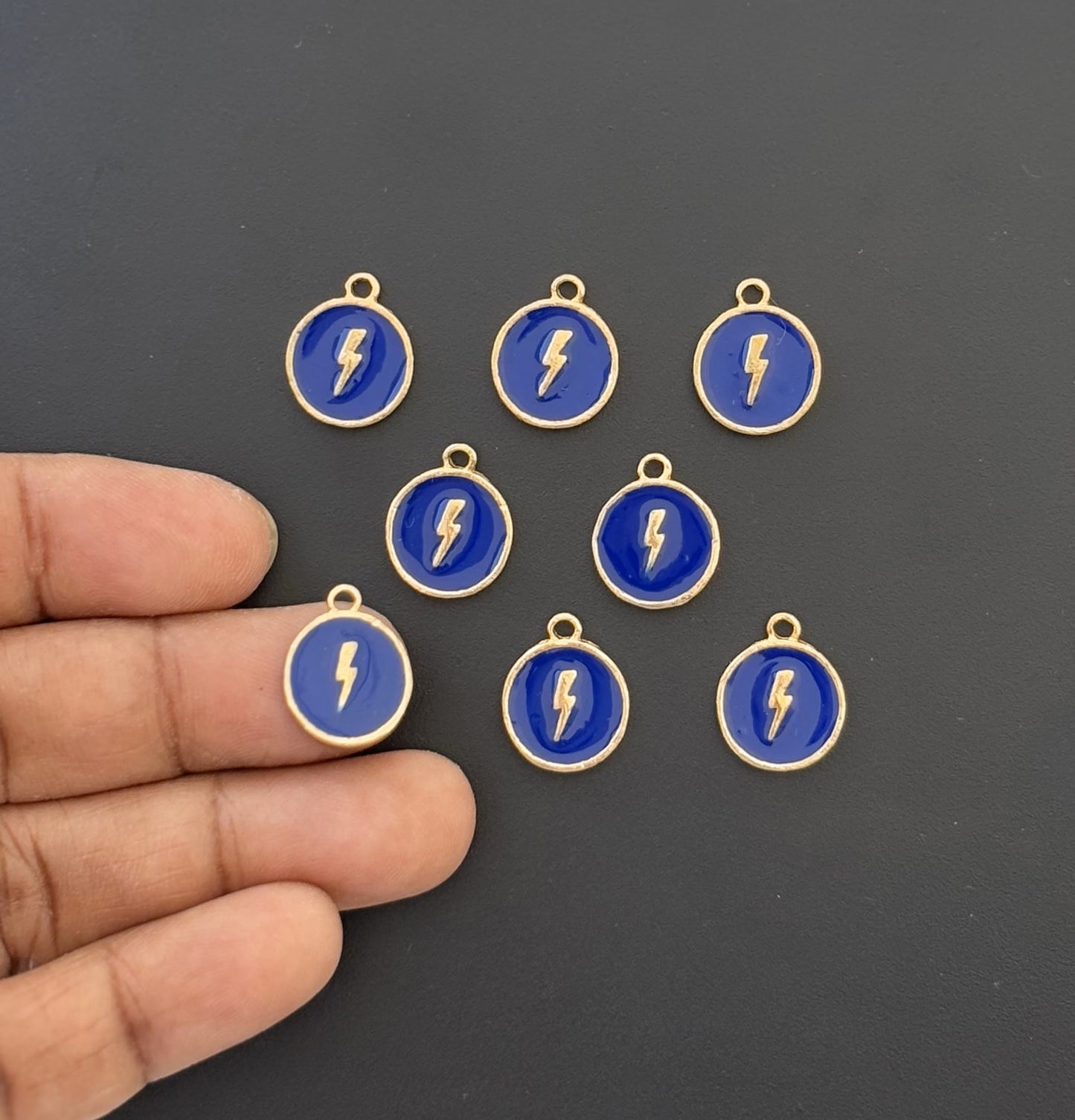 Four Pieces Enamelled Charms - Lightning Bolt - Blue Color