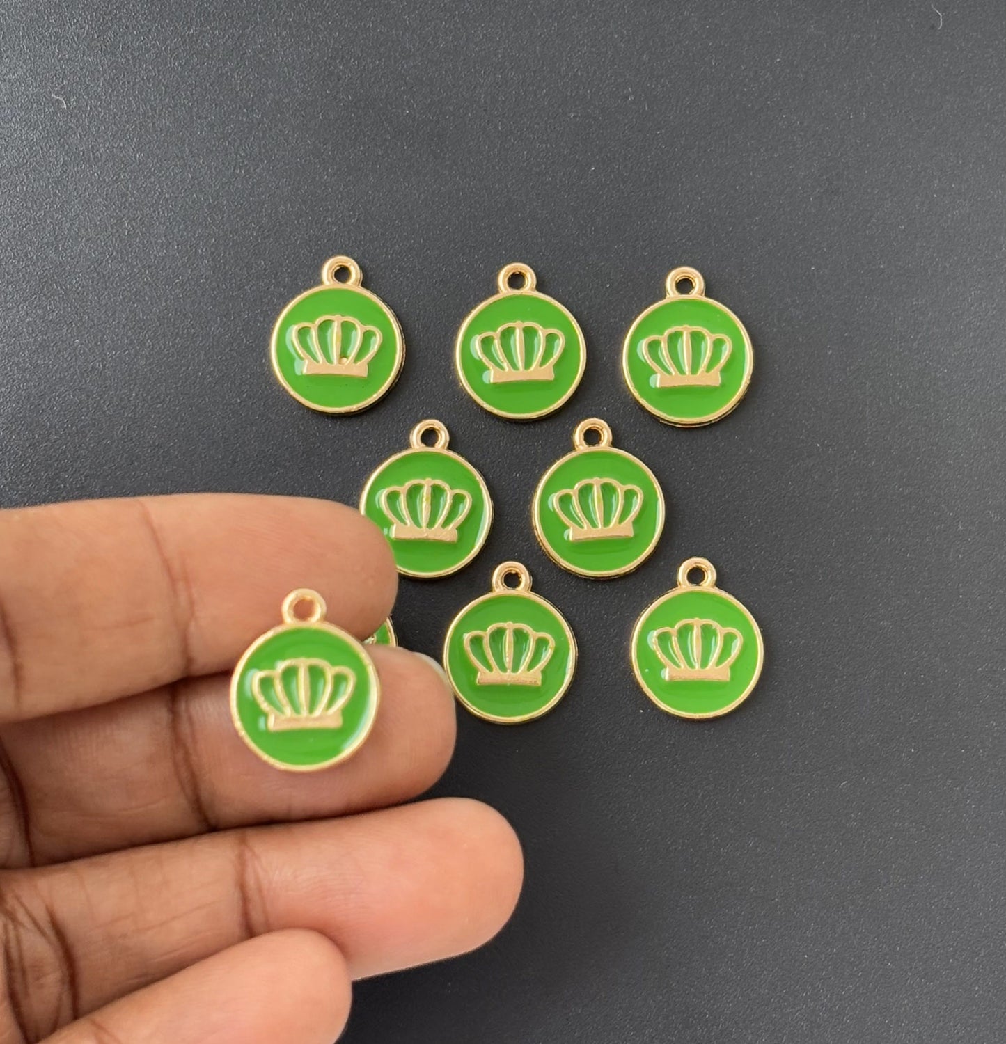 Four Pieces Enamelled Charms - Green Crown Charms