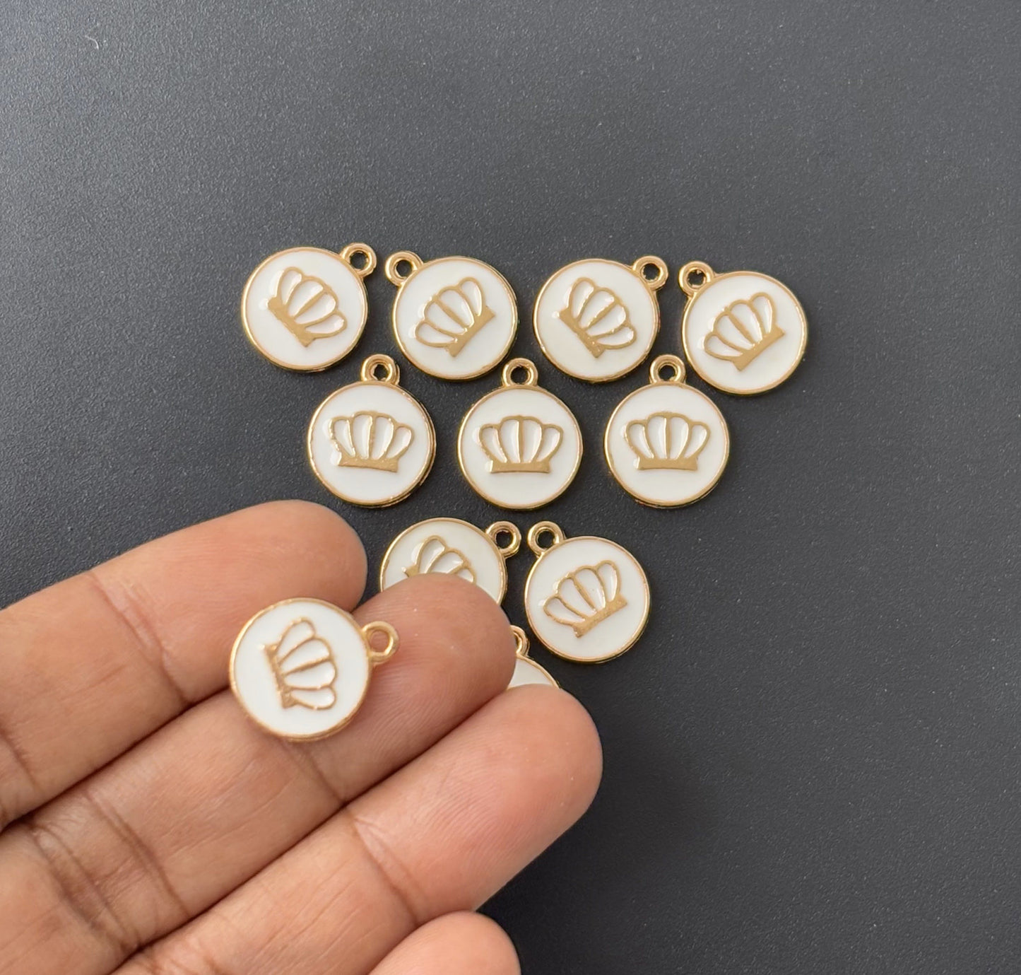 Four Pieces Enamelled Charms - White Crown Charms