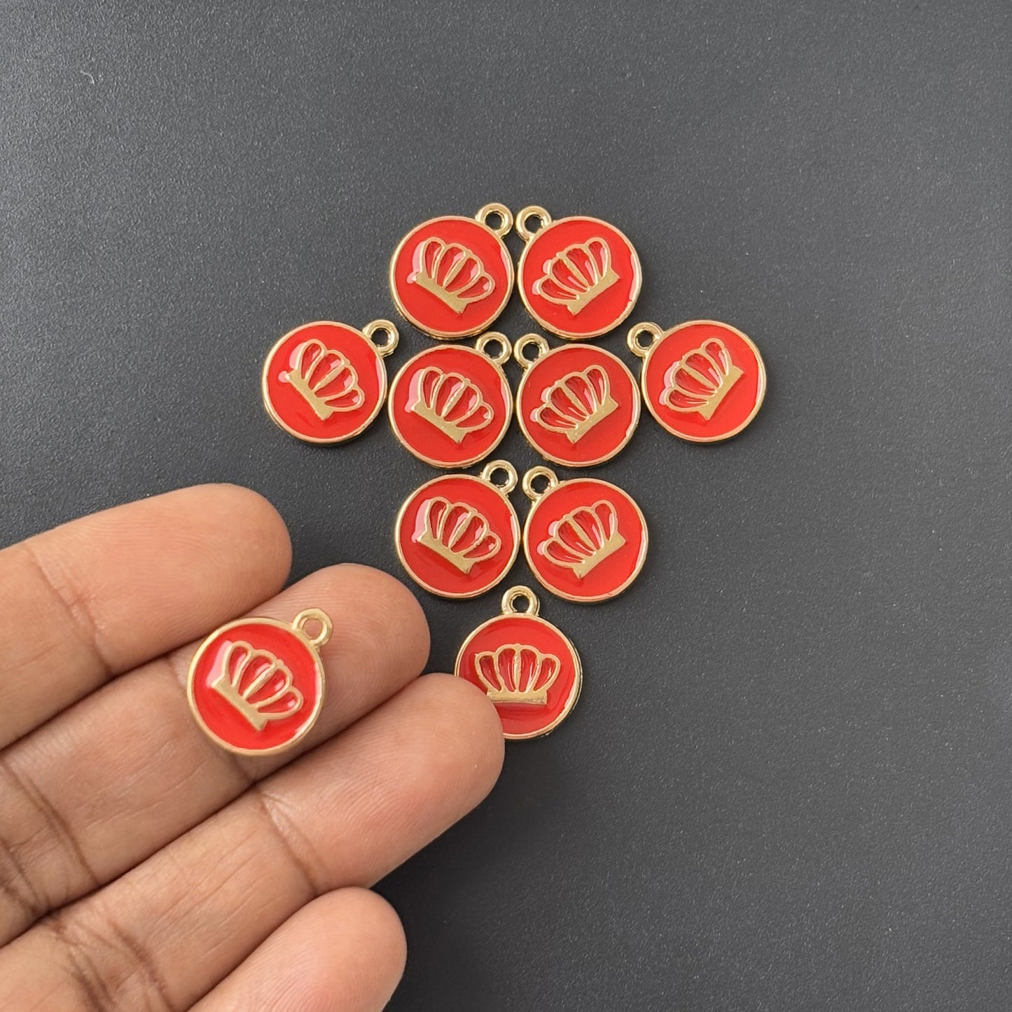 Four Pieces Enamelled Charms - Red Crown Charms