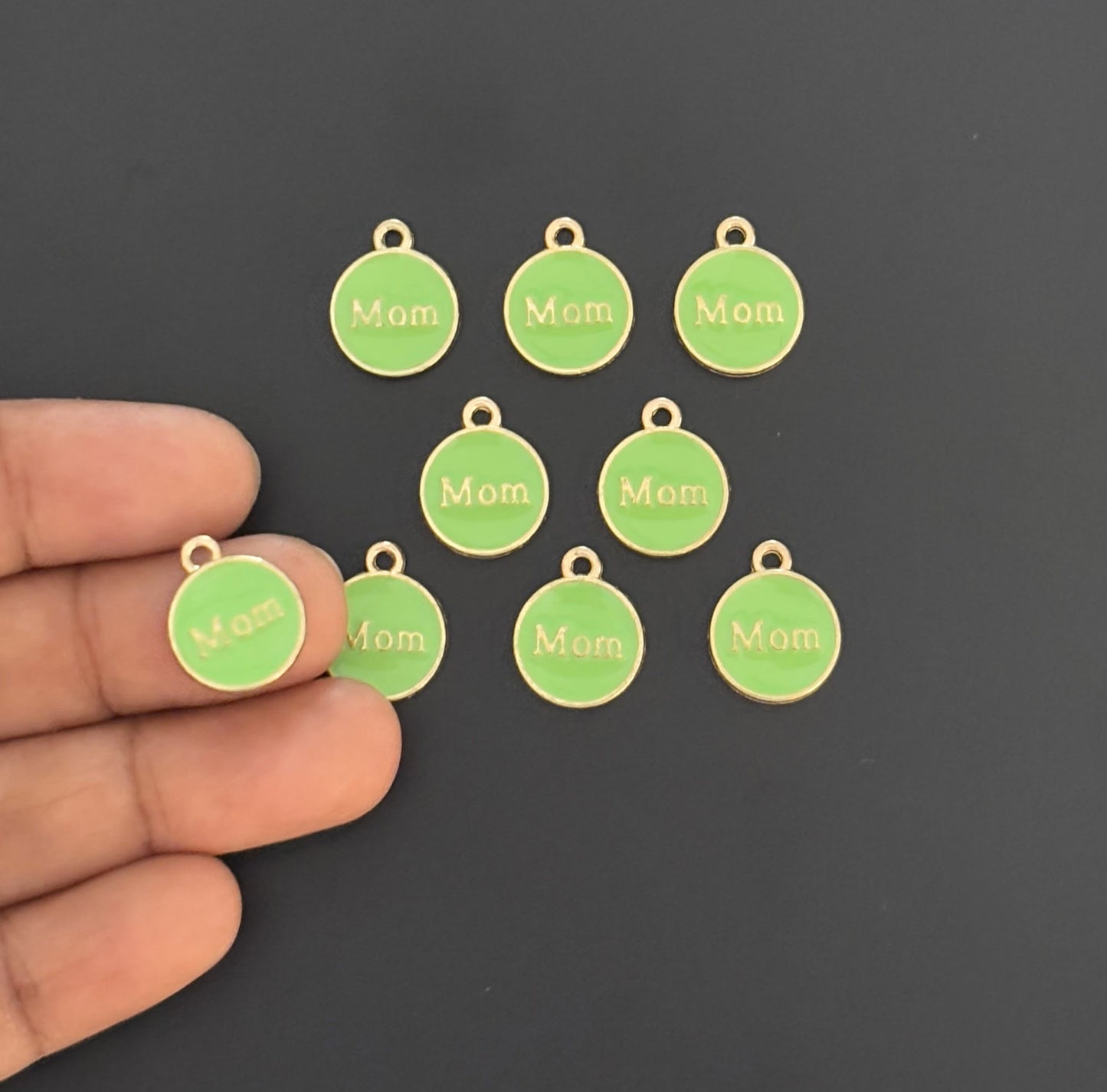 Four Pieces Enamelled Charms - Green Enamel Mom Charms
