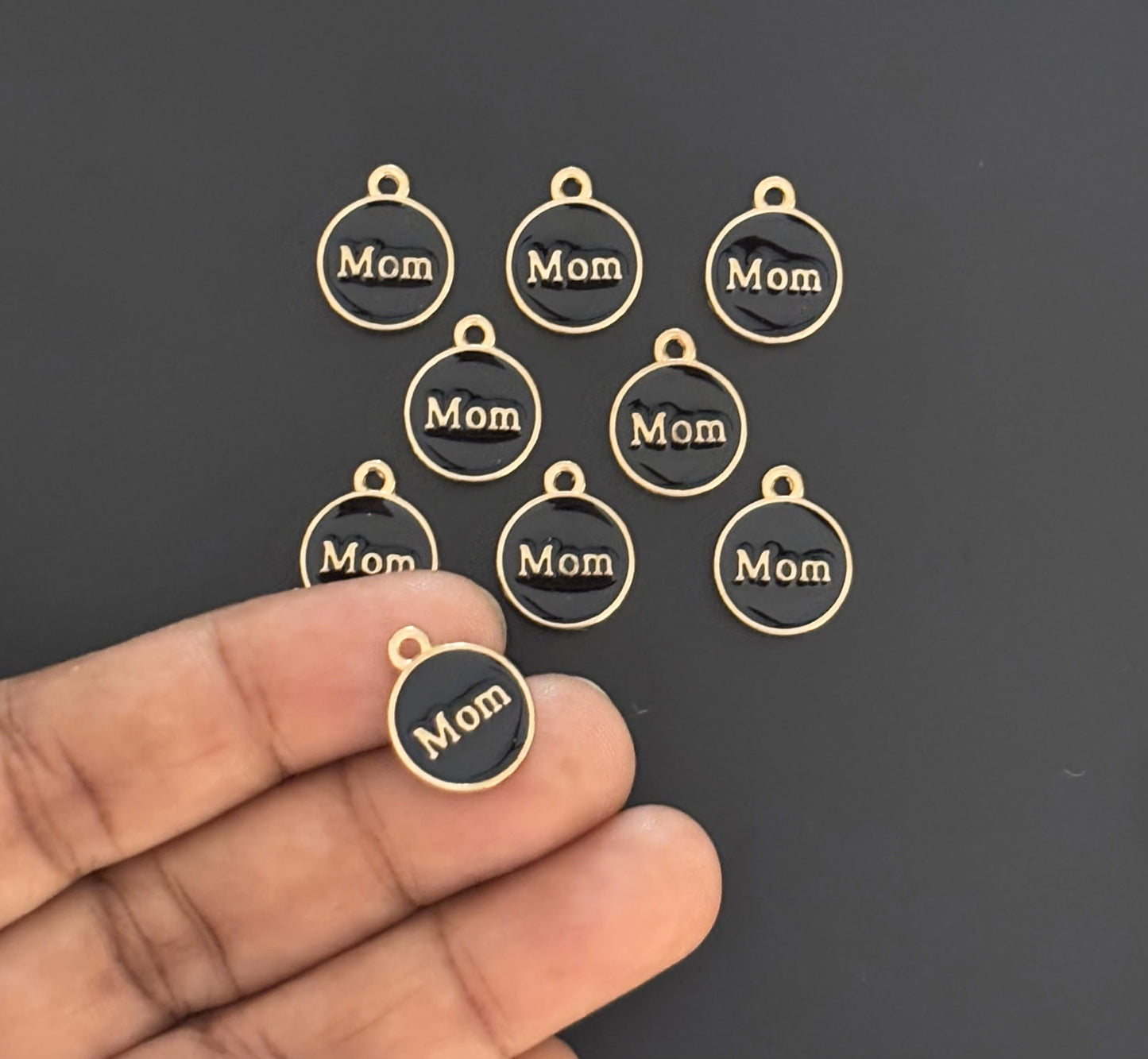 Four Pieces Enamelled Charms - Black Enamel Mom Charms