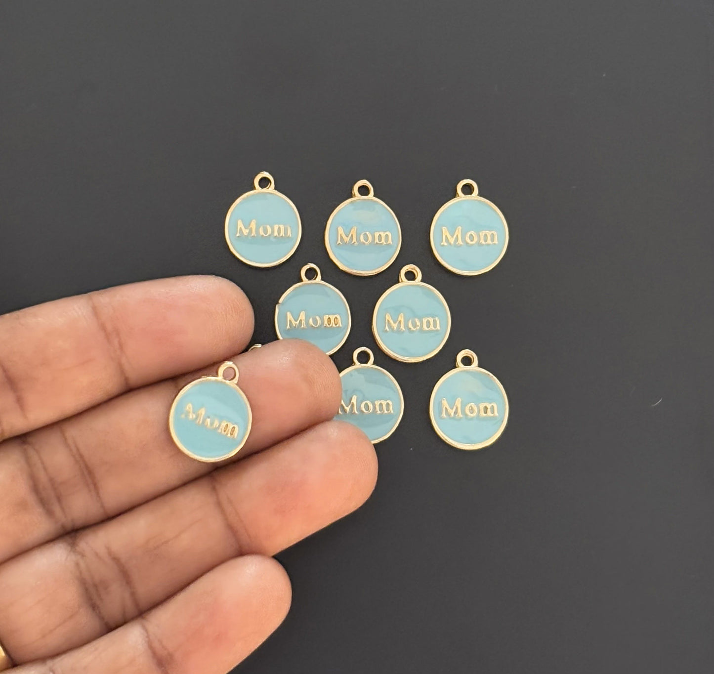 Four Pieces Enamelled Charms - Sky Blue Enamel Mom Charms