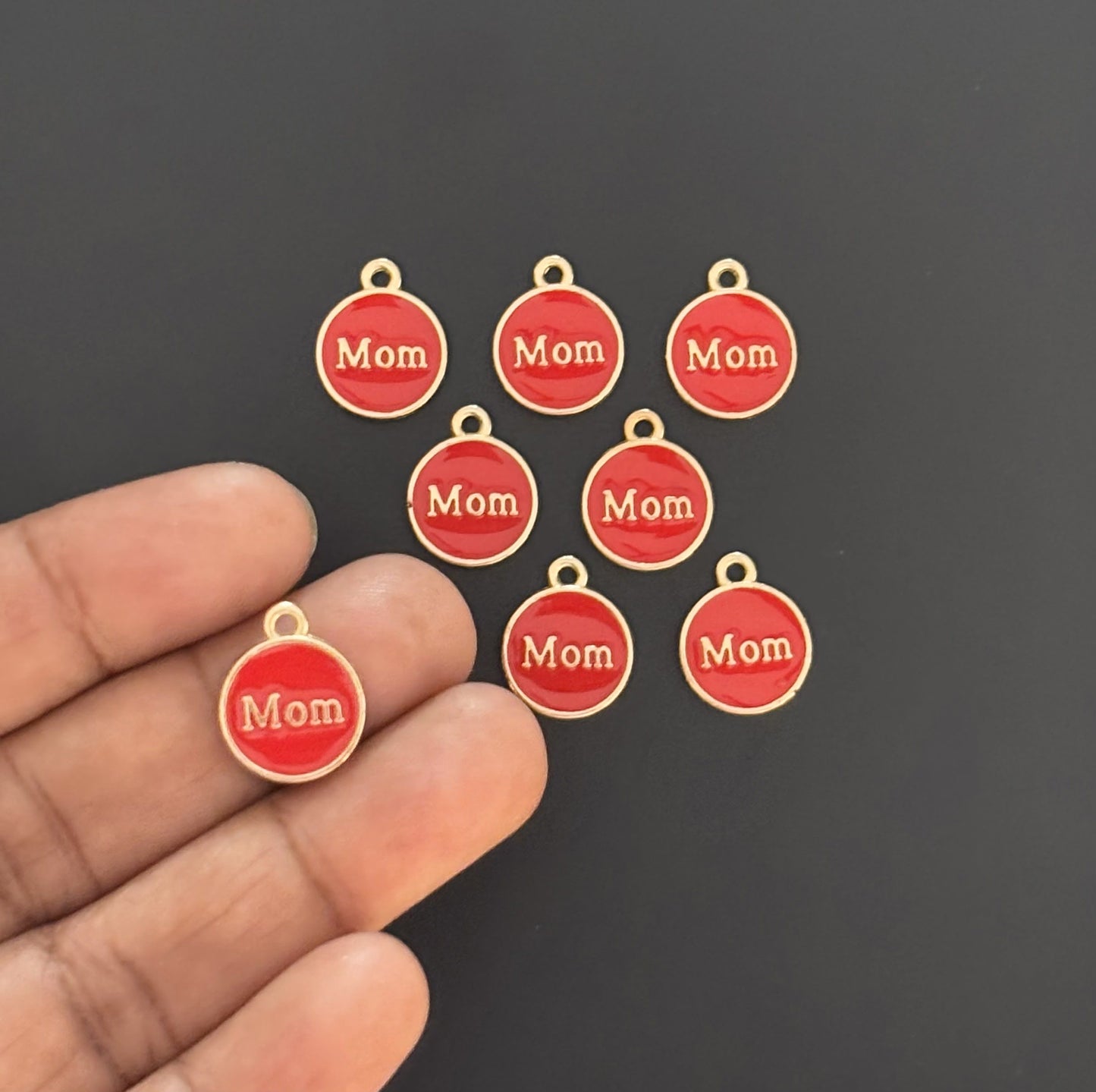 Four Pieces Enamelled Charms - Red Enamel Mom Charms