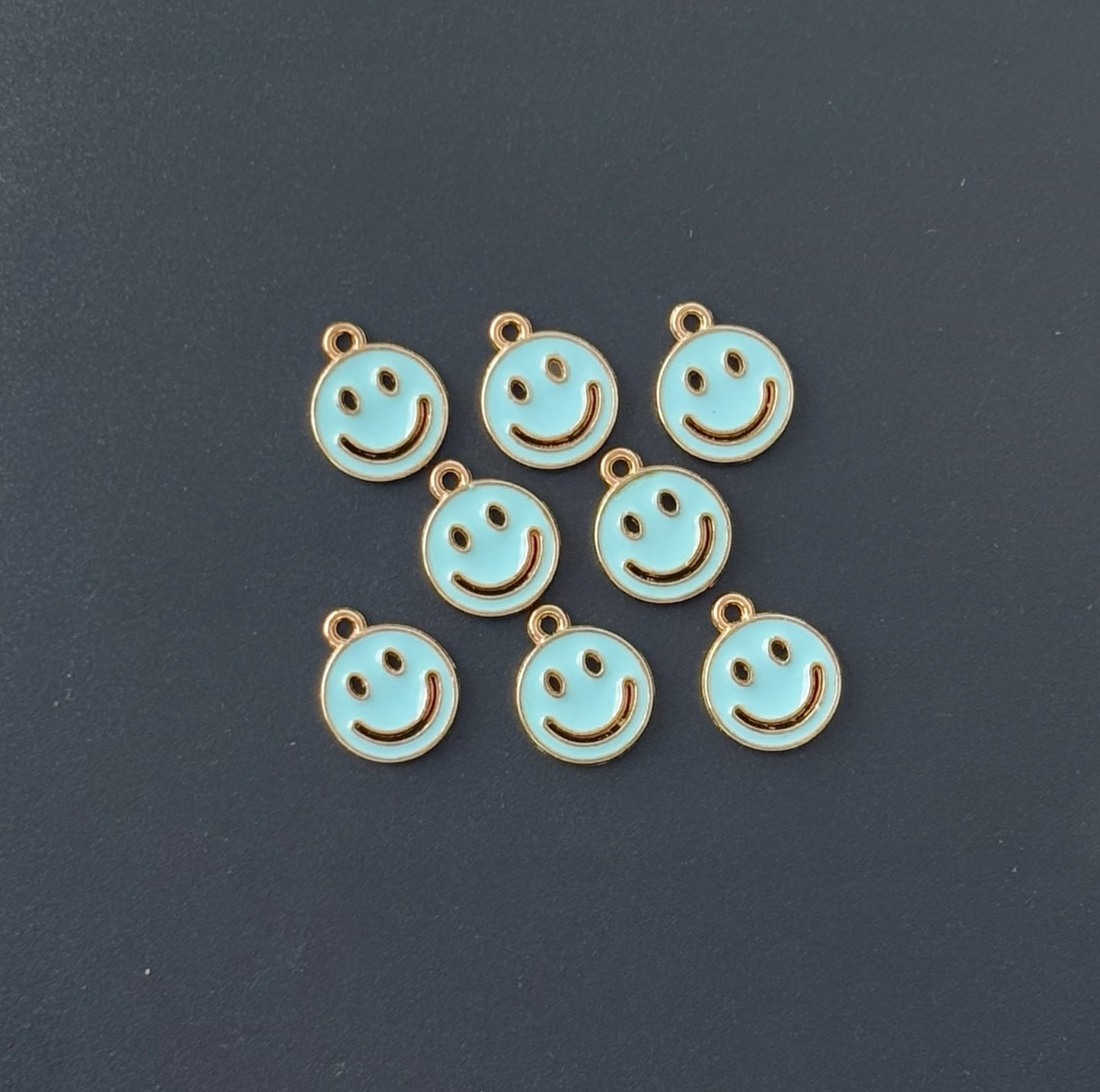 Four Pieces Enamelled Charms - Sky Blue Smiley Charms