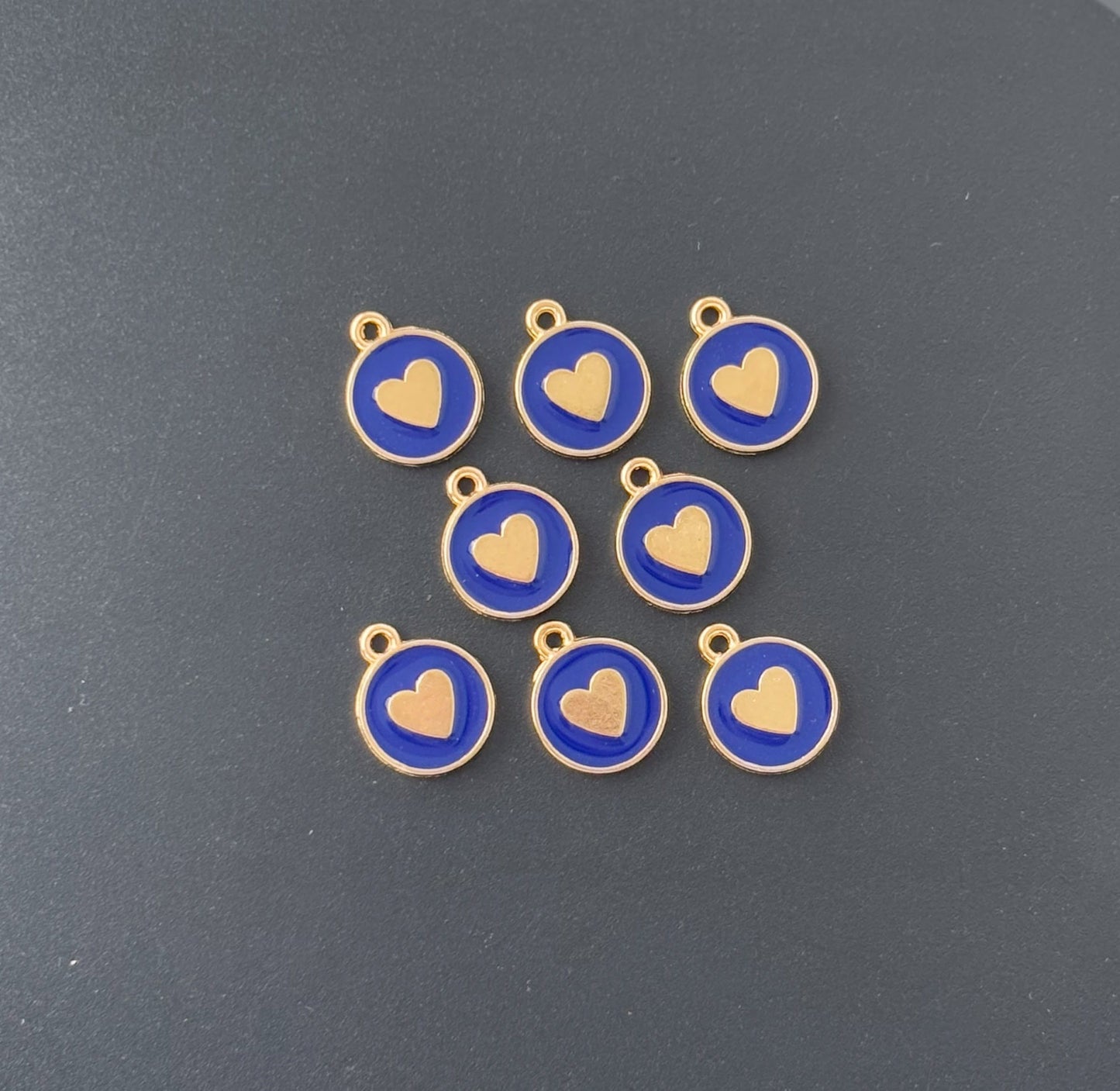 Four Pieces Enamelled Charms - Blue Heart Charms