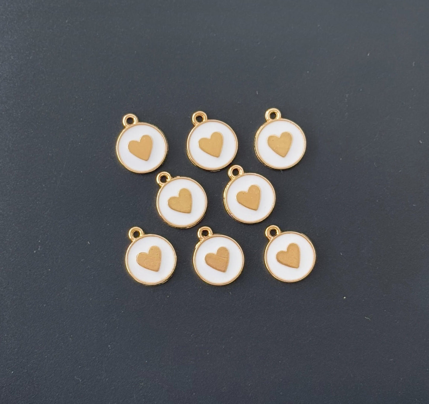 Four Pieces Enamelled Charms - White Heart Charms