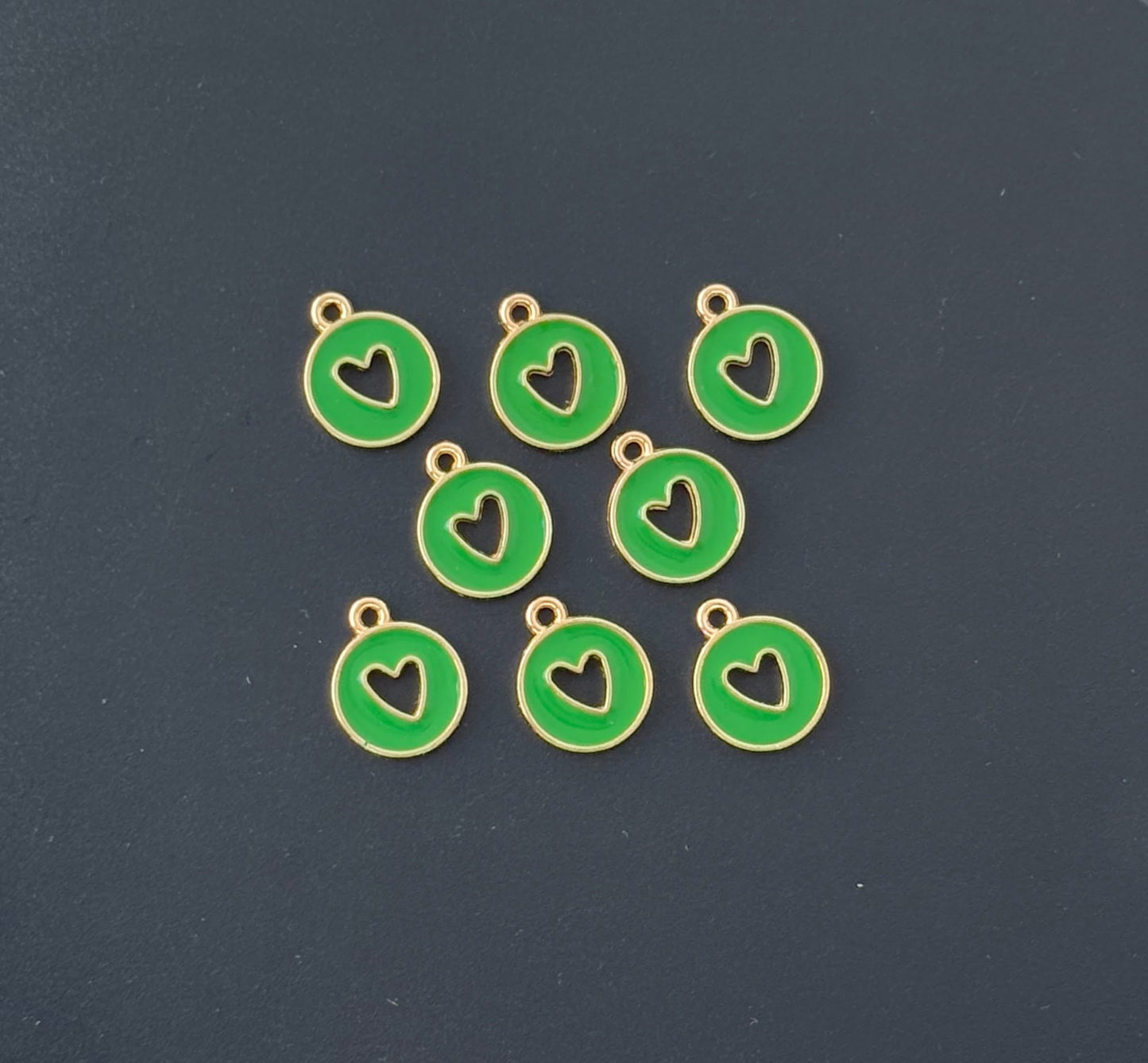 Four Pieces Enamelled Charms - Green Heart Cutout Charms