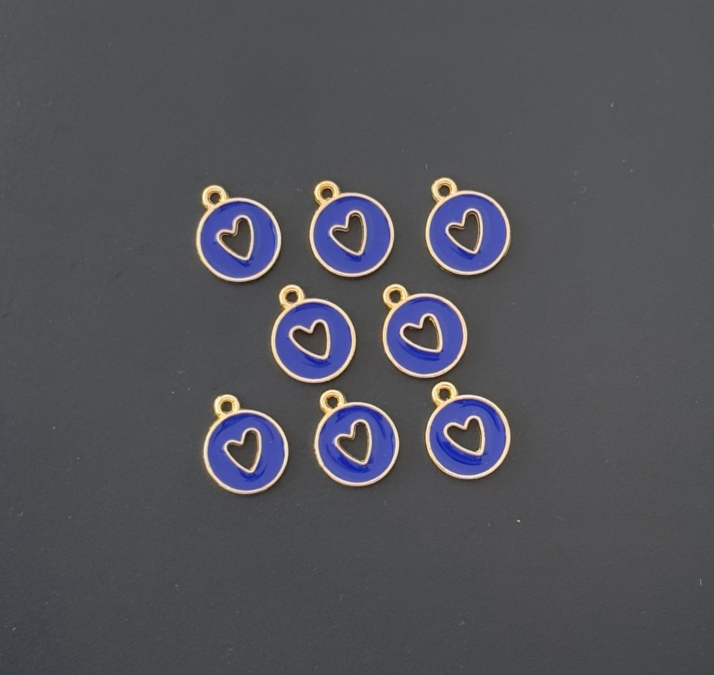 Four Pieces Enamelled Charms - Blue Heart Cutout Charms