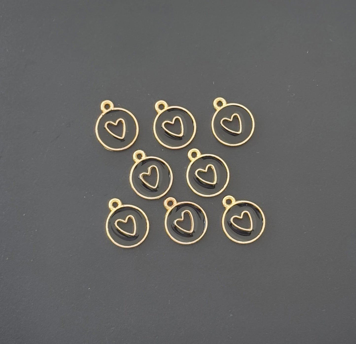 Four Pieces Enamelled Charms - Black Heart Cutout Charms