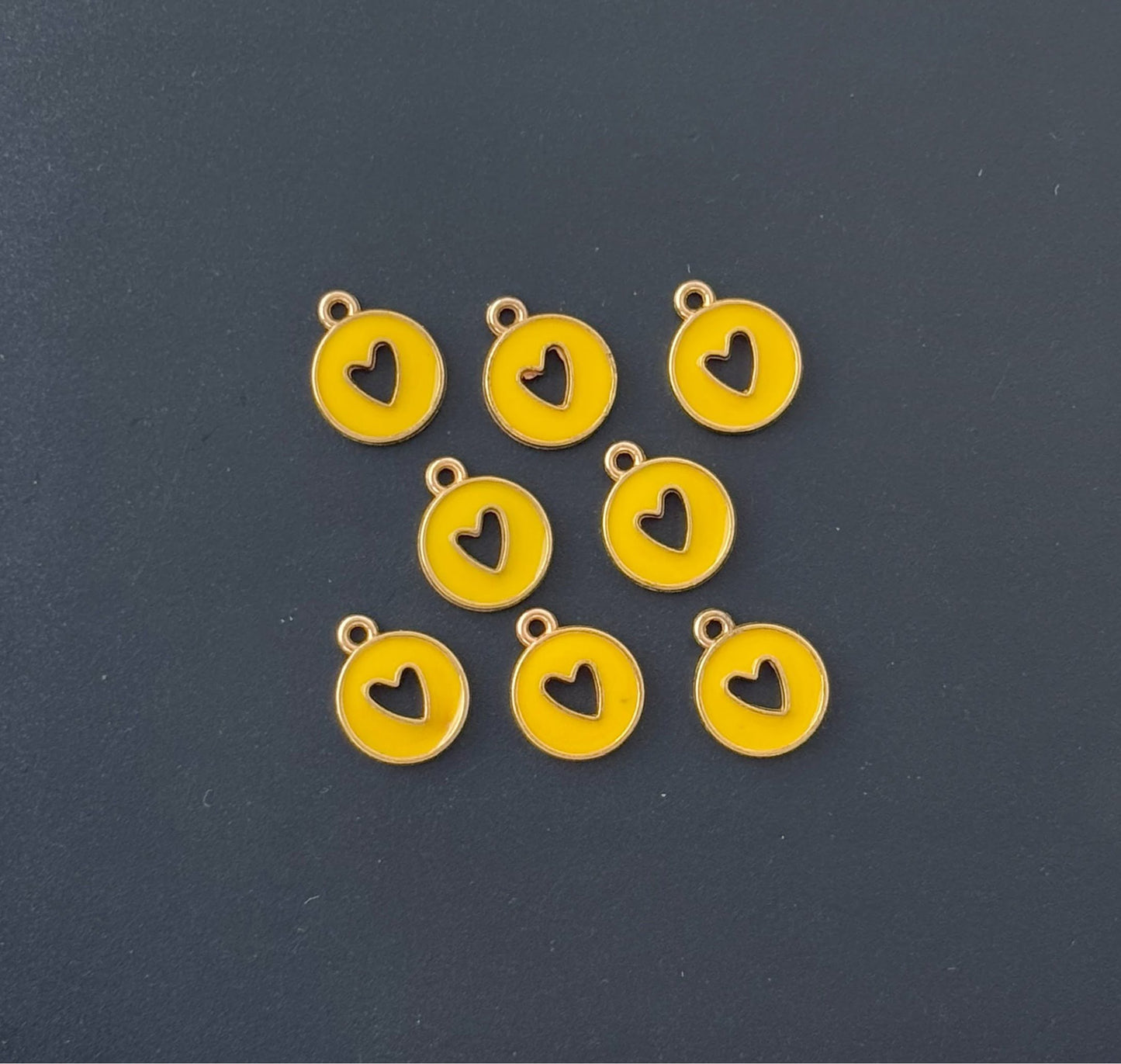 Four Pieces Enamelled Charms - Yellow Heart Cutout Charms