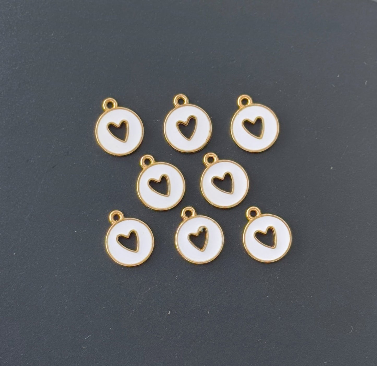 Four Pieces Enamelled Charms - White Heart Cutout Charms
