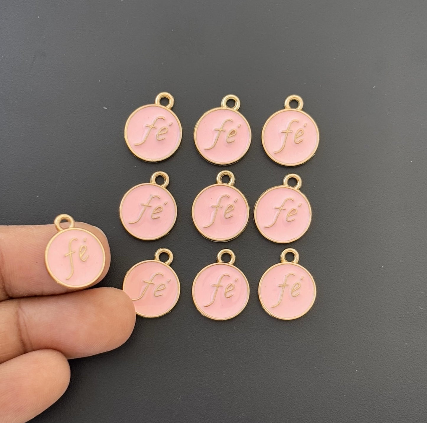 Four Pieces Enamelled Charms - Fe Meaning Faith - Pink Color