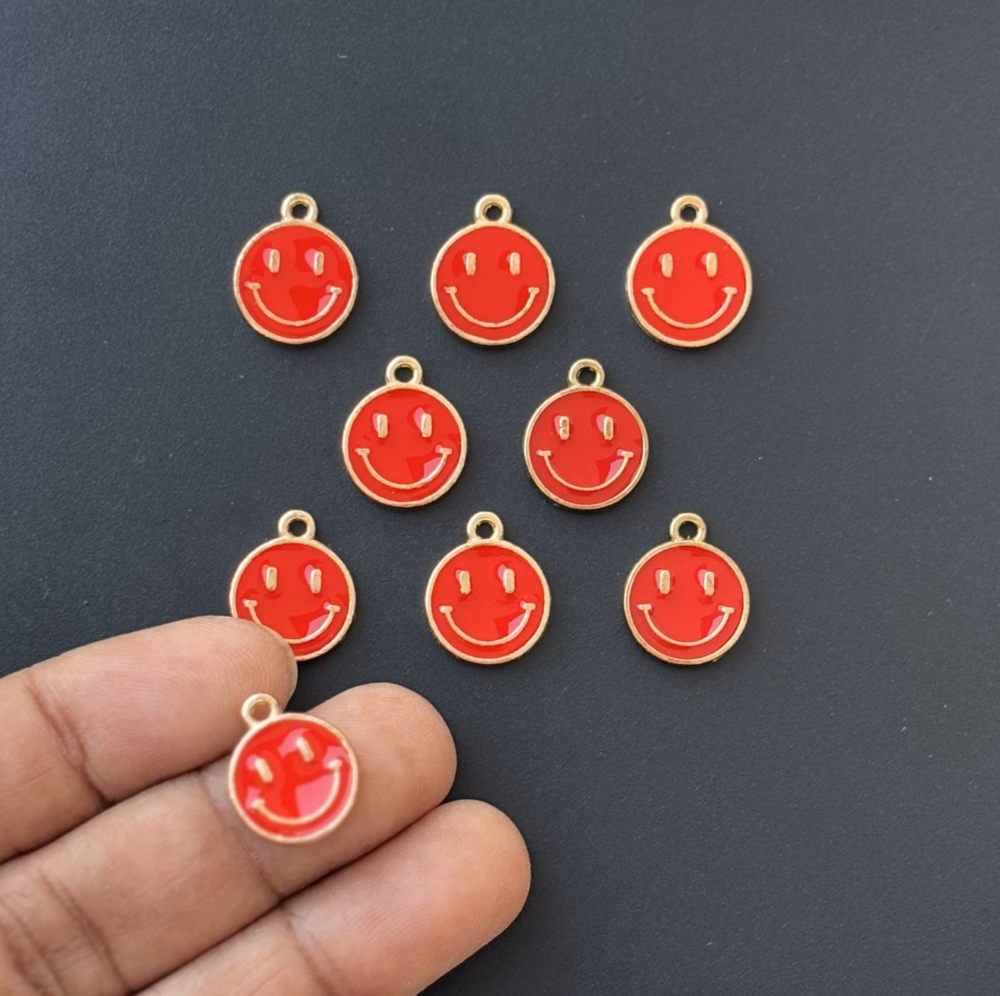 Four Pieces Enamelled Charms - Red Smiley Charms
