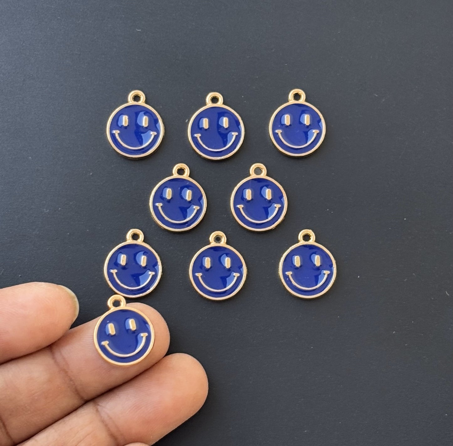 Four Pieces Enamelled Charms - Blue Smiley Charms