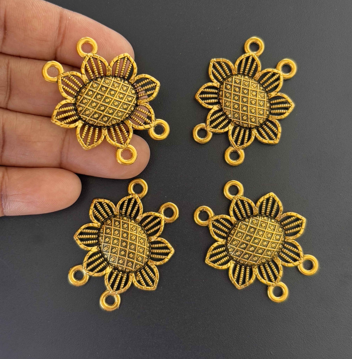 Antique Gold Sunflower Jewelry Connectors