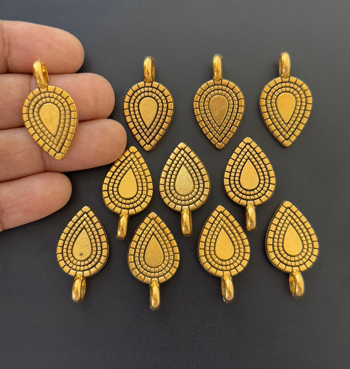 Teardrop Mosaic Pattern Gold Charms