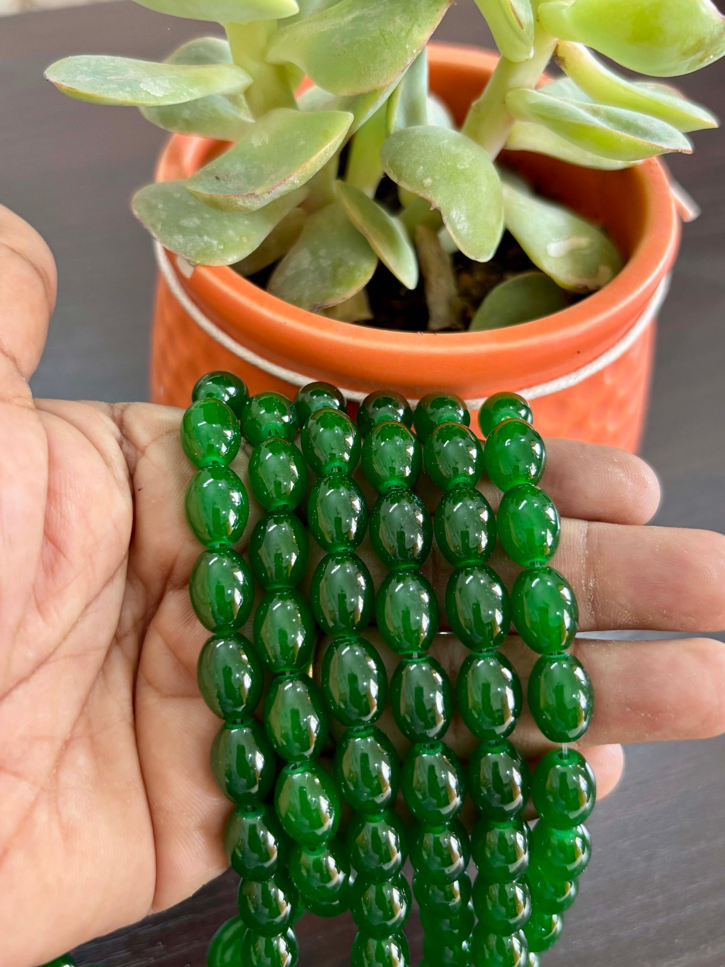Oval Green Glass Beads
