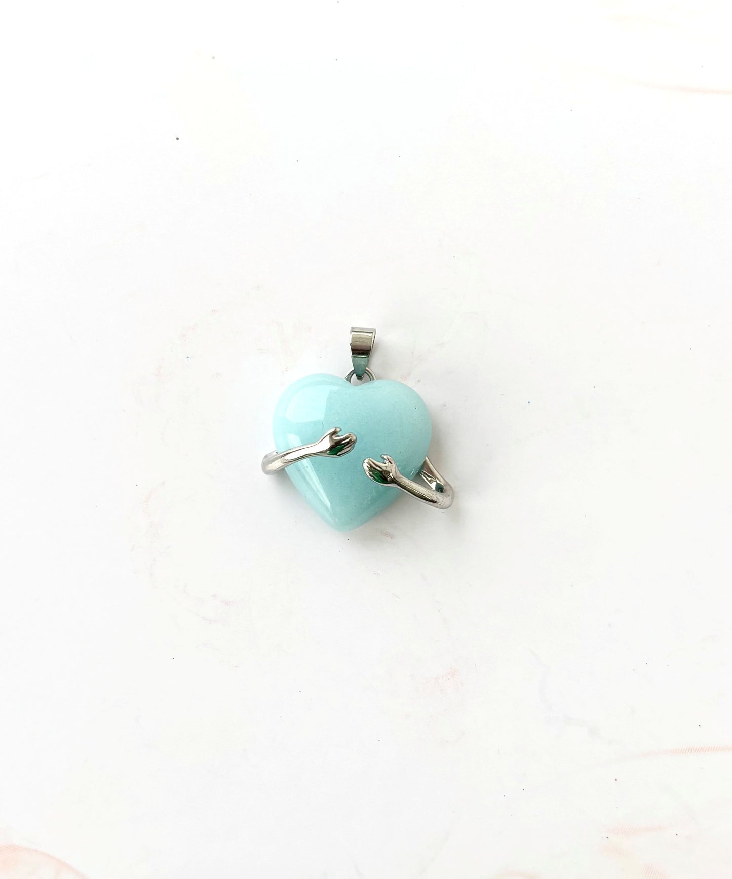 Light Blue Hugging Heart Semi-Precious Stone Pendant
