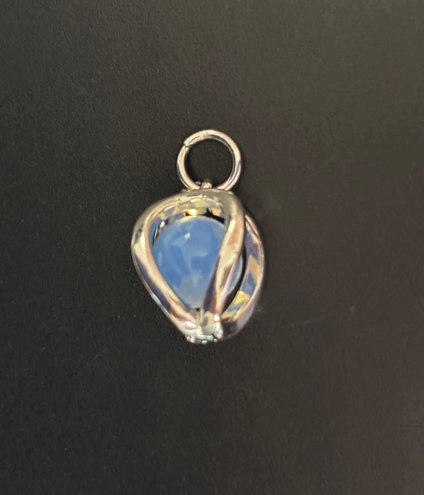 Tiny Light Blue Chalcedony - Silver Wrapped Teardrop Pendant