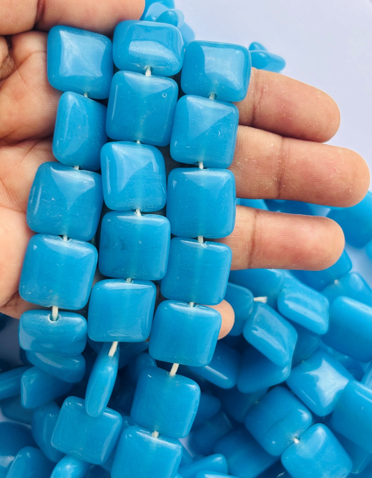 Smooth Flat Tile Aqua Blue Square Beads