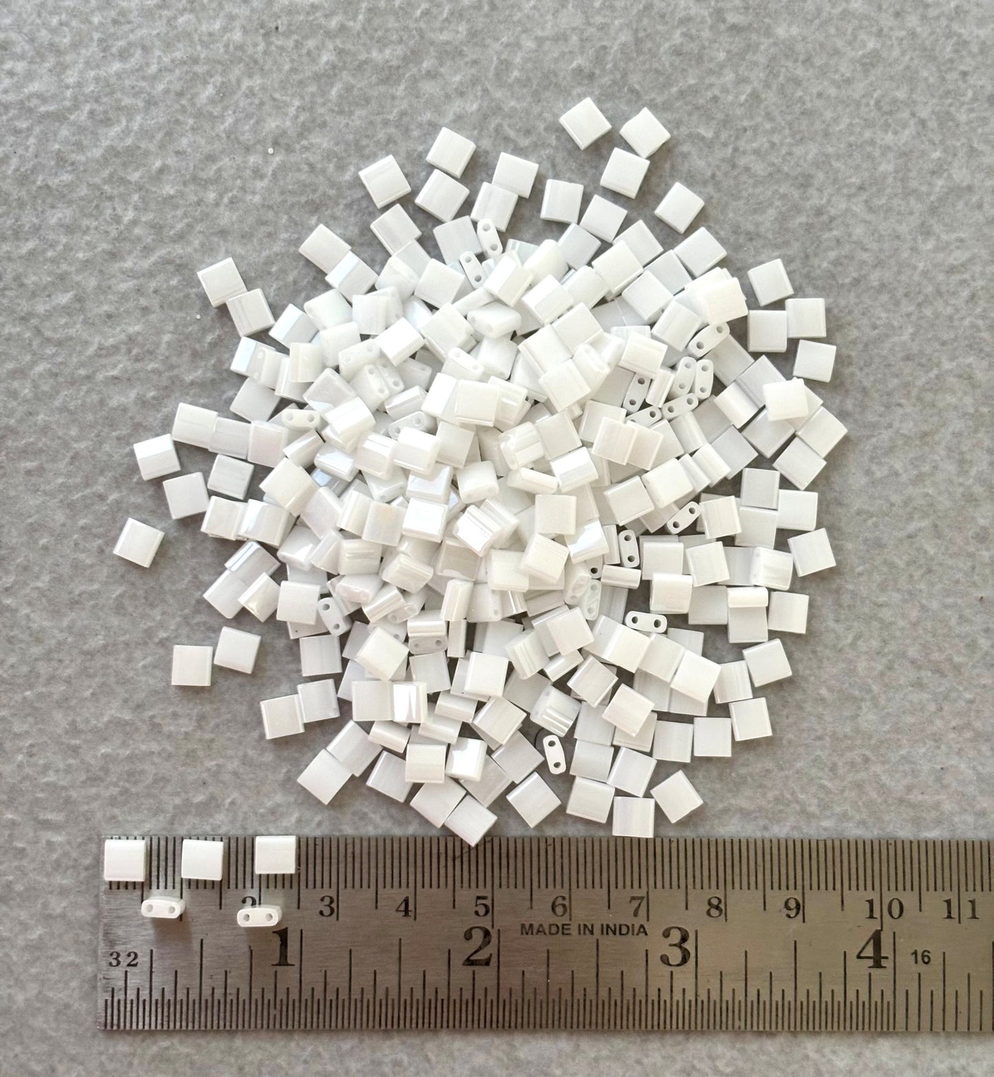 White Tila Beads - Two-Hole Square Beads for Jewelry