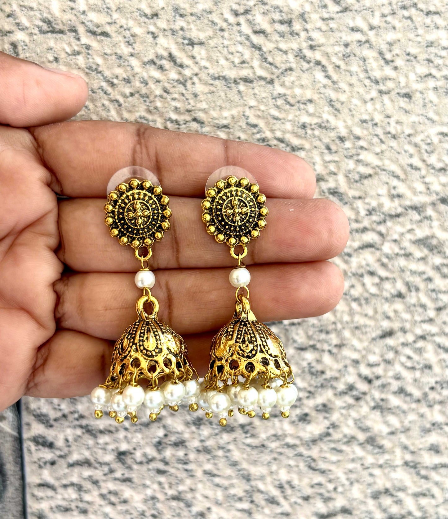 Vintage Gold Jhumka Earrings with Pearls
