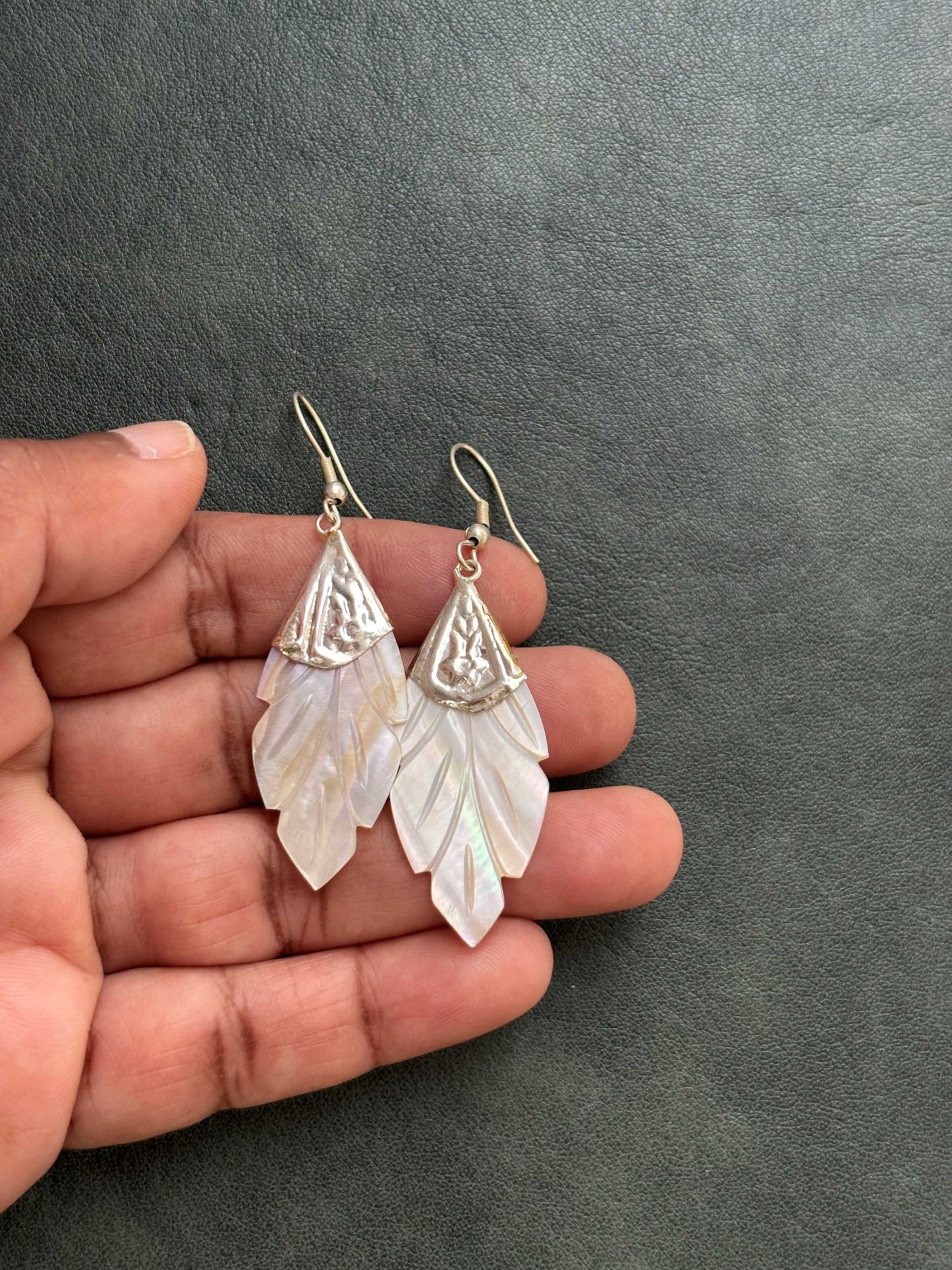 Mother of Pearl Fan Drop Earrings Design 3