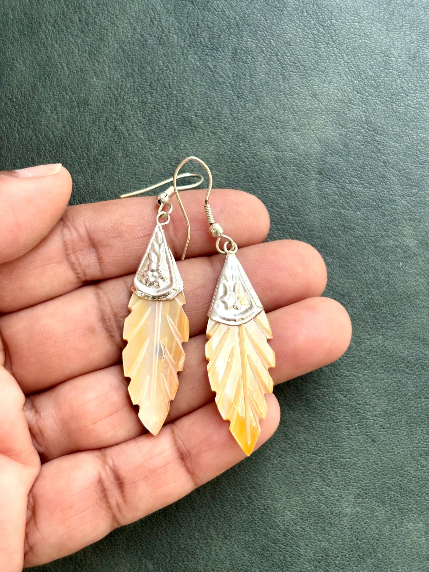 Carved MOP Leaf Drop Earrings Design 5
