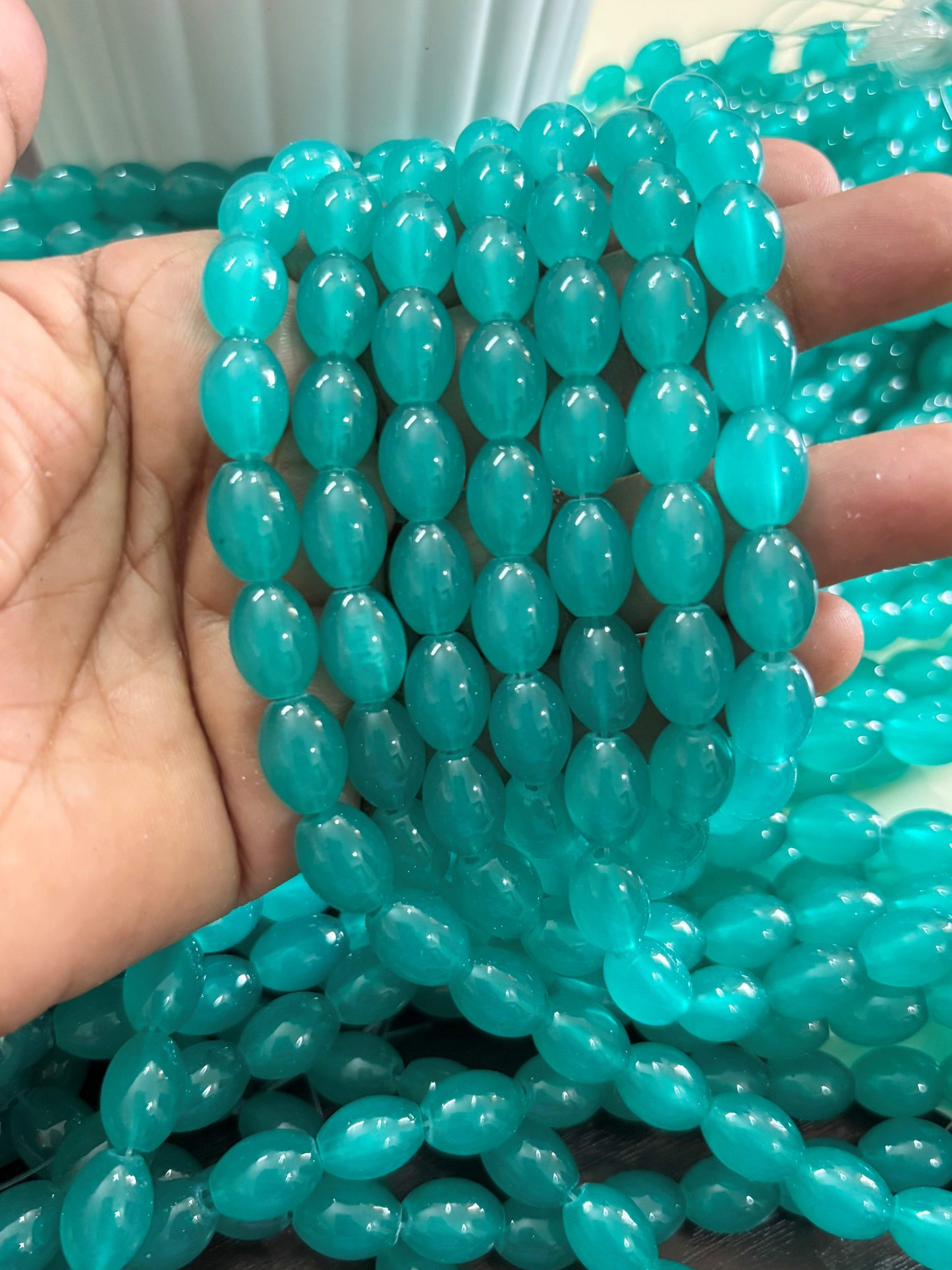Oval Teal Glass Beads