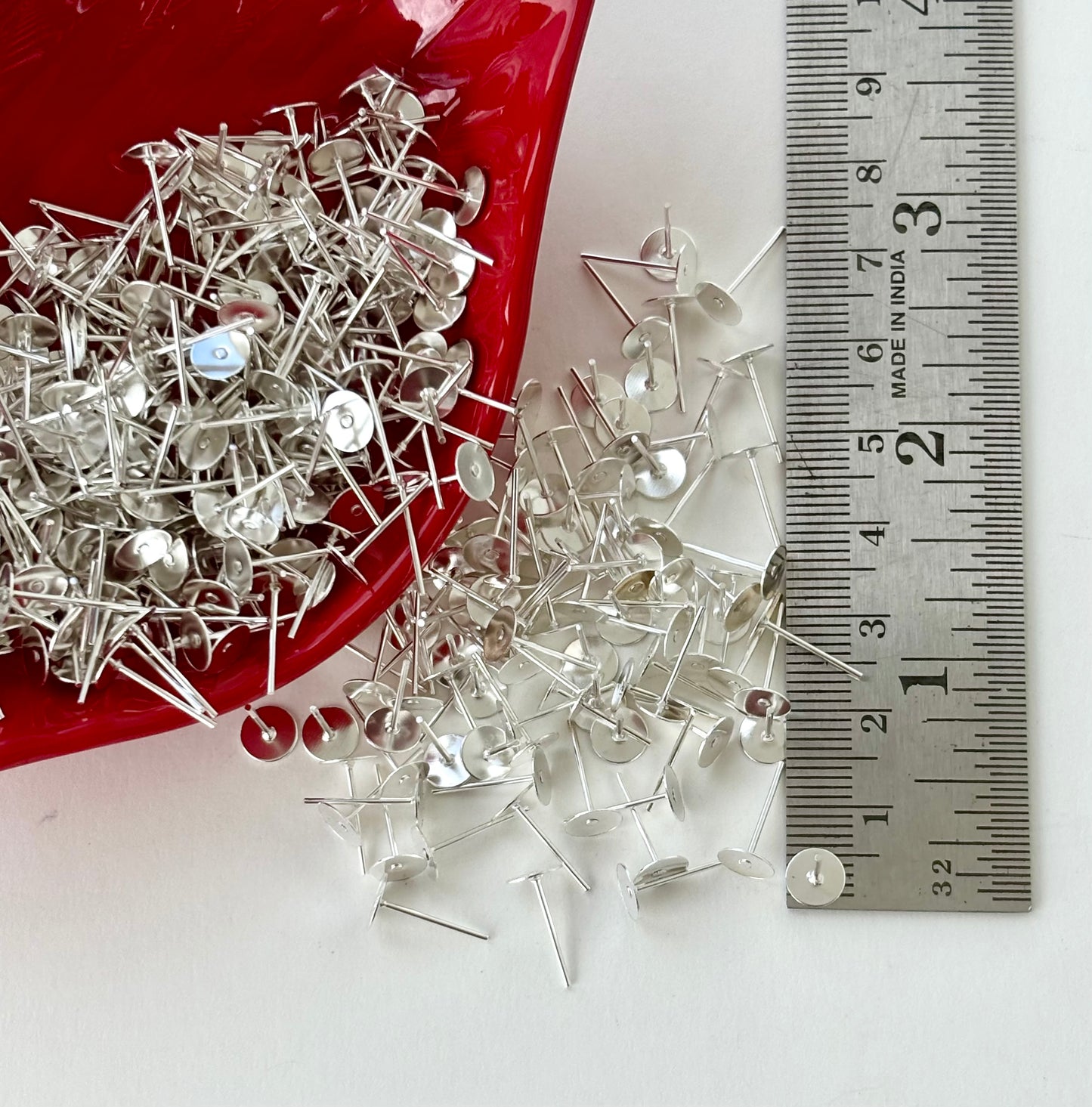 Flat Pad Earring Posts 6MM - Silver Tone Stud Earring Findings