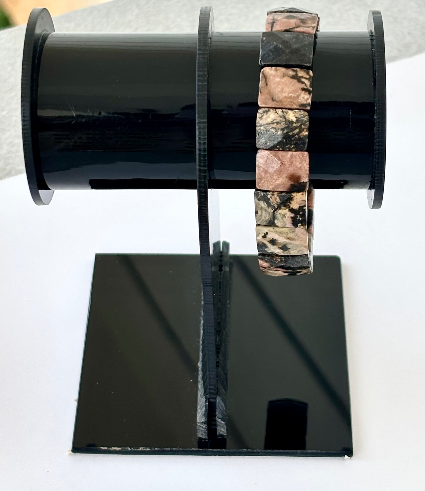 Natural Rhodonite Cube Bead Bracelet