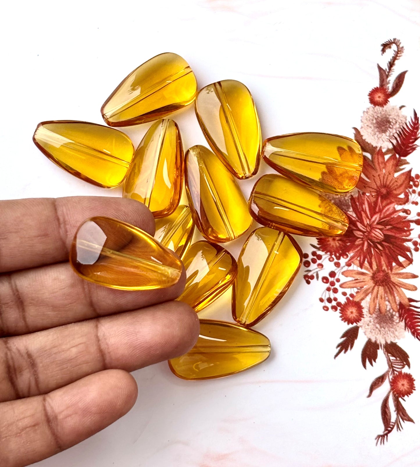 Luminous Amber Glass Petal Shape Beads - Jewelry Making Supplies