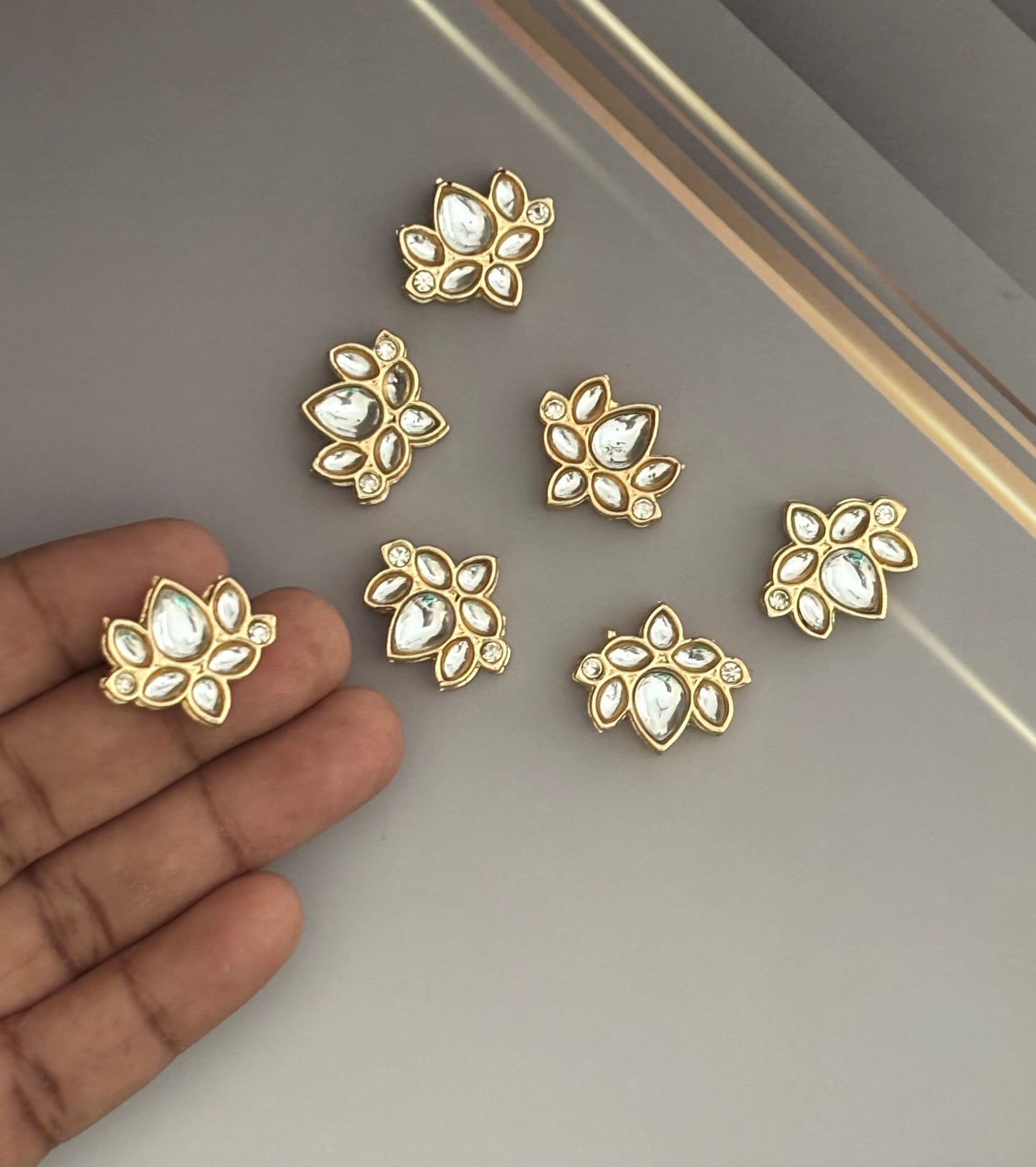 Gold Plated Lotus Clear Kundan Stones