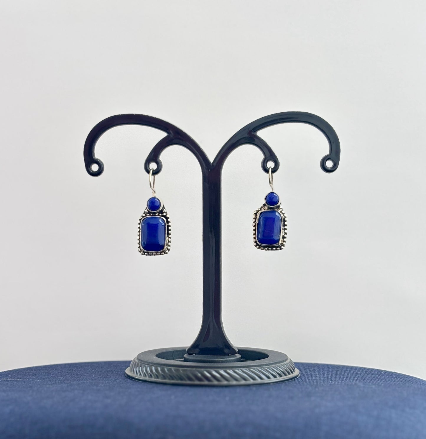 Handmade Blue Stone and Oxidized Silver Earrings