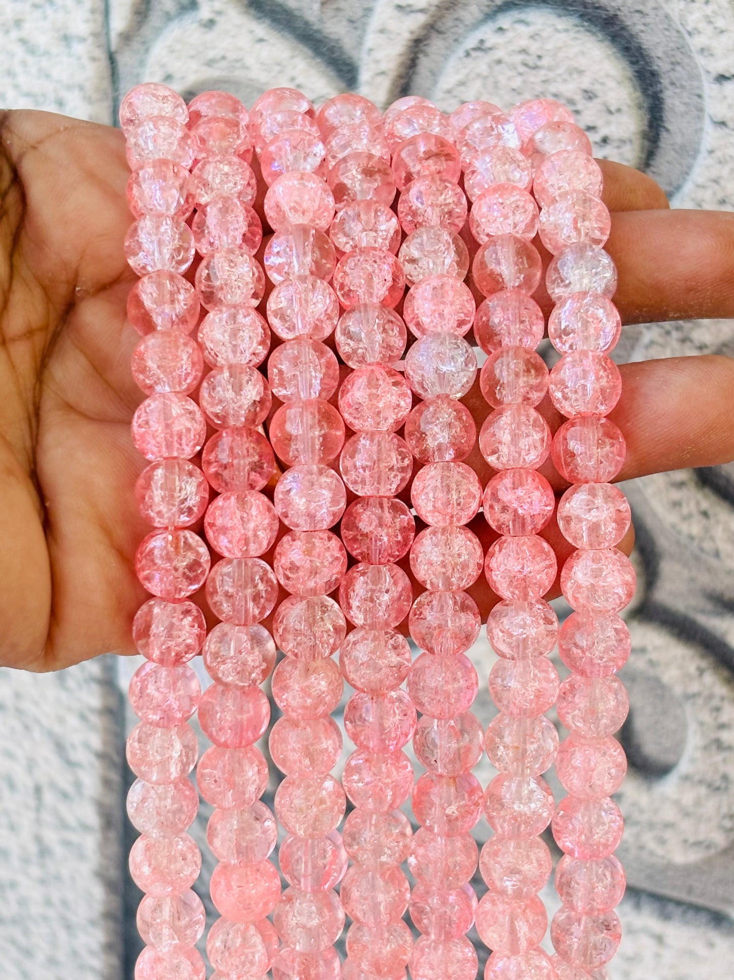 Light Pink Crackle Beads 8MM