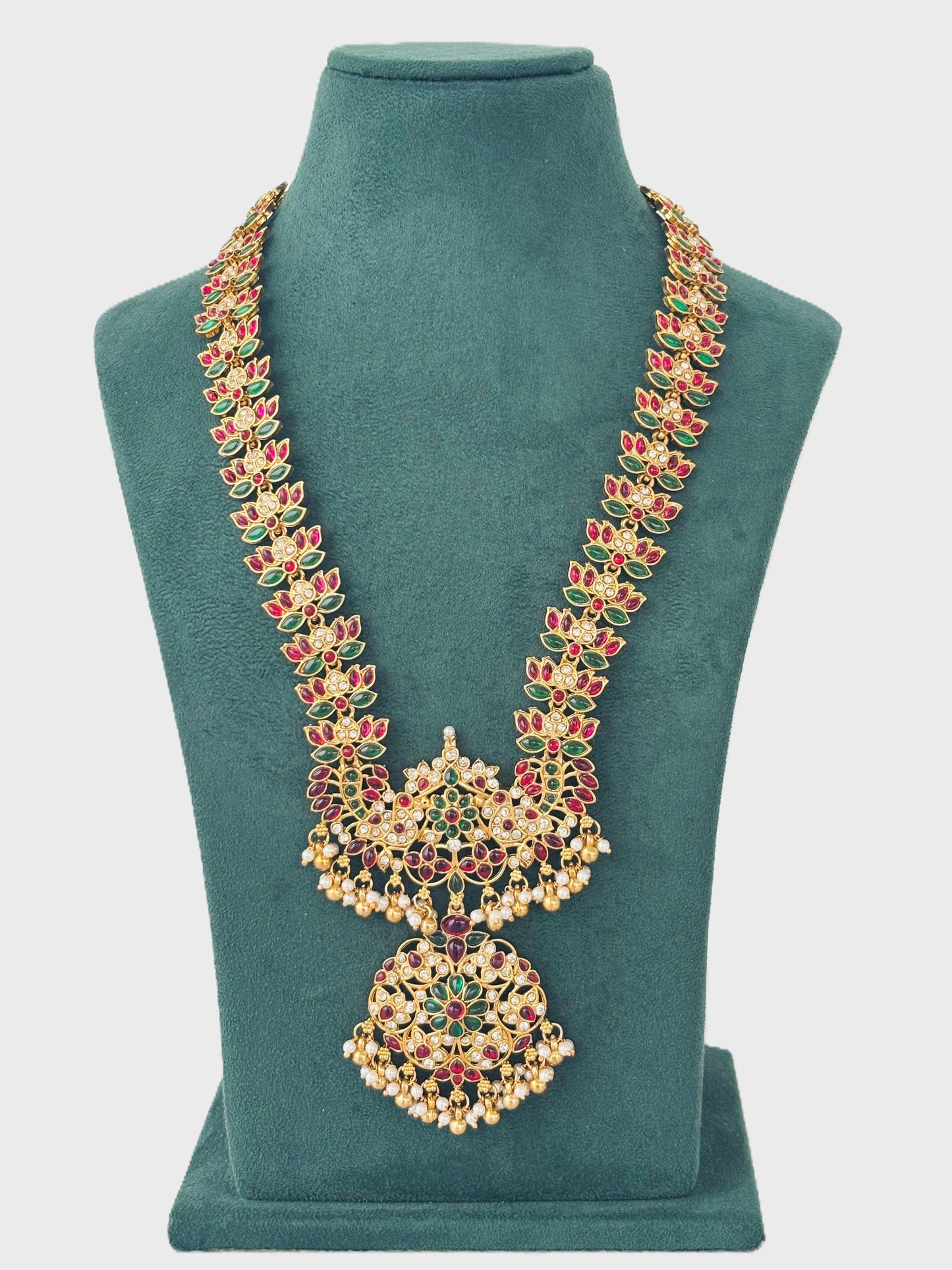 Antique Gold Kemp Stone Haram with Jhumkas