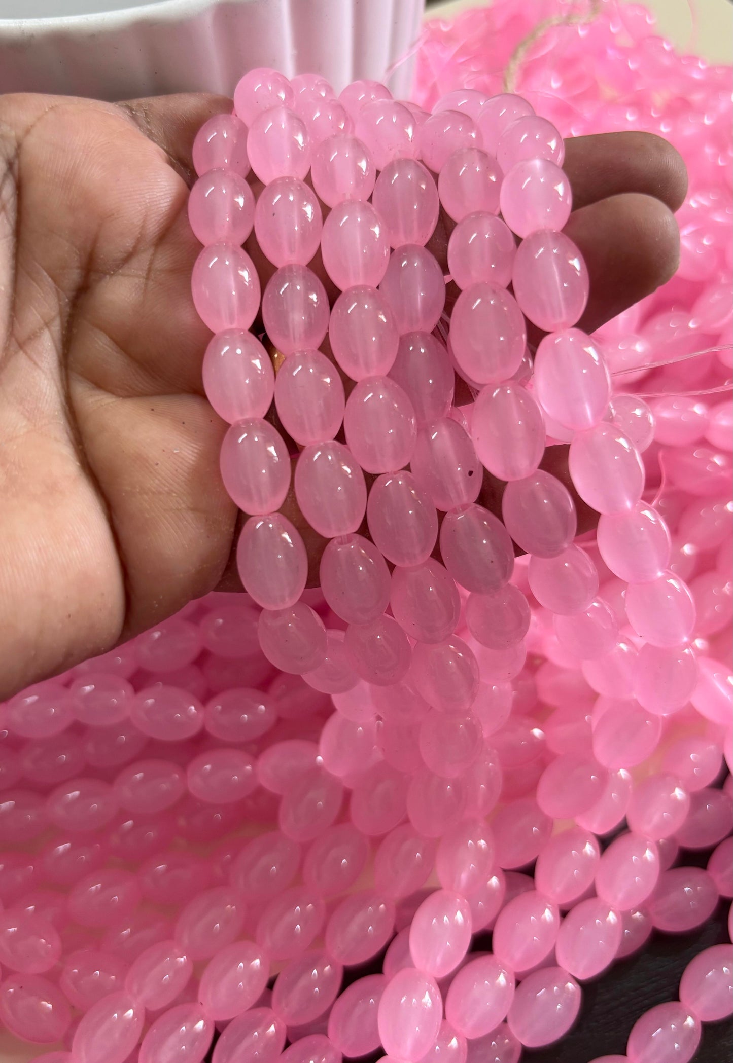 Oval Baby Pink Glass Beads