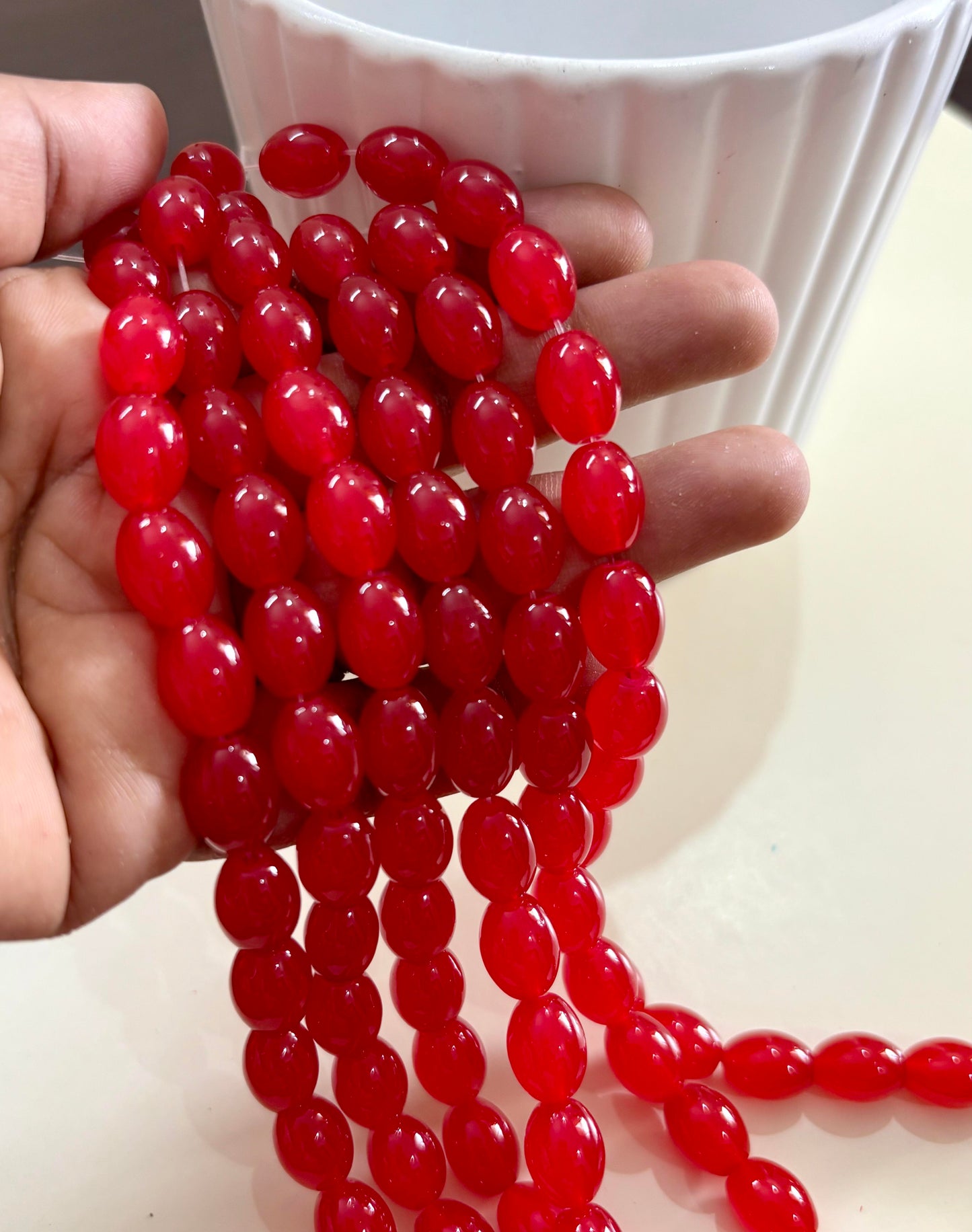 Oval Red Glass Beads