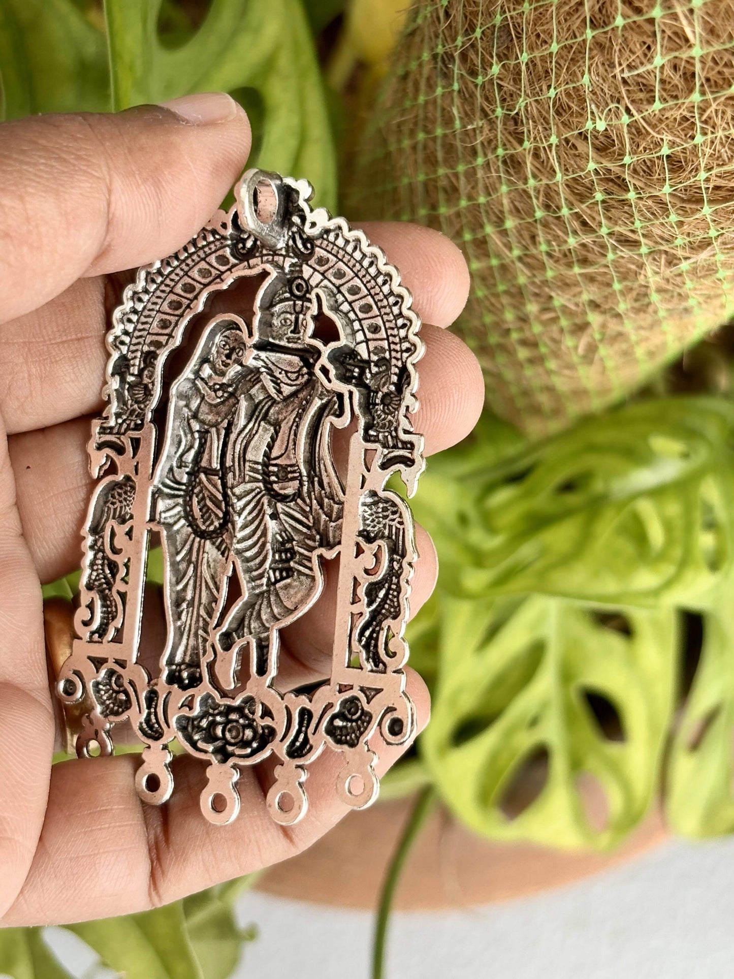 Exquisite Antique Silver Krishna Radha Pendant